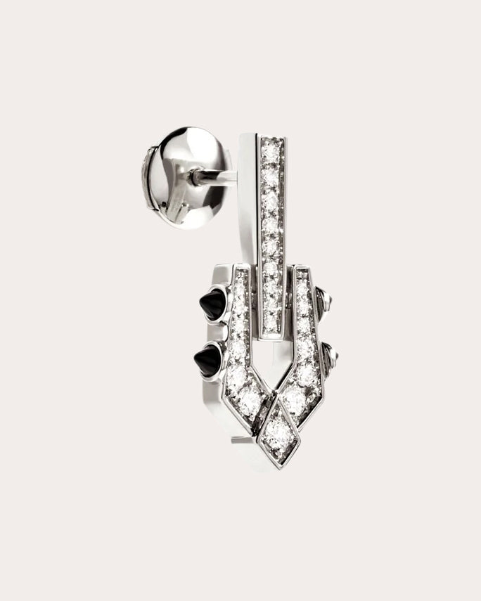 Spike Rhodium-Plated Sterling Silver Black Agate and Diamond Single Earring