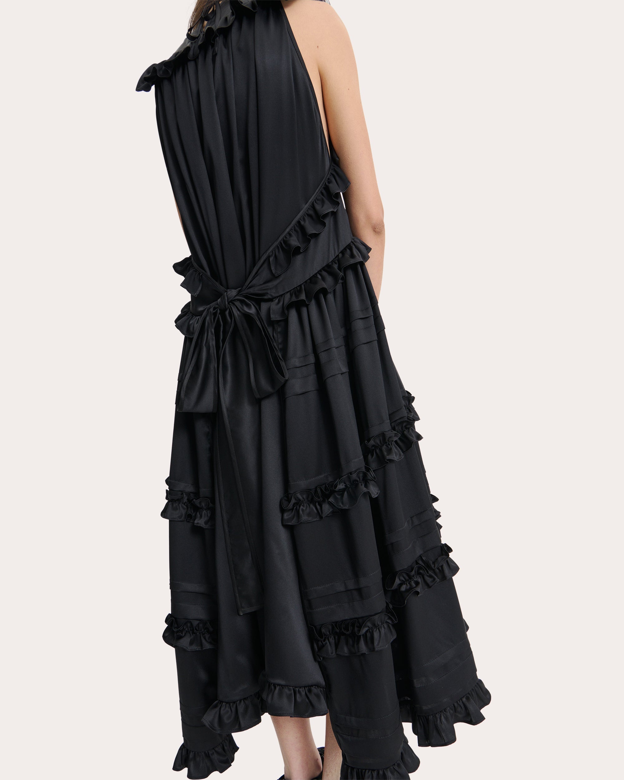 Aileen Ruffle Tiered Silk Satin Midi Dress