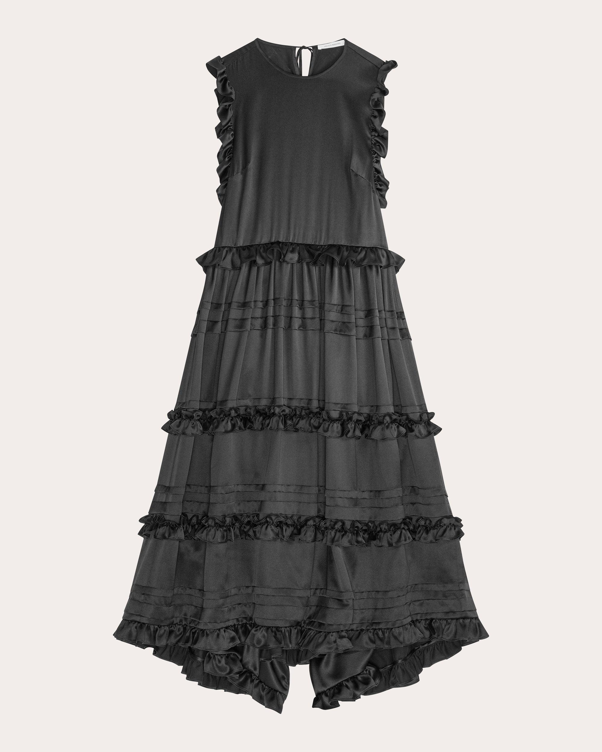 Aileen Ruffle Tiered Silk Satin Midi Dress