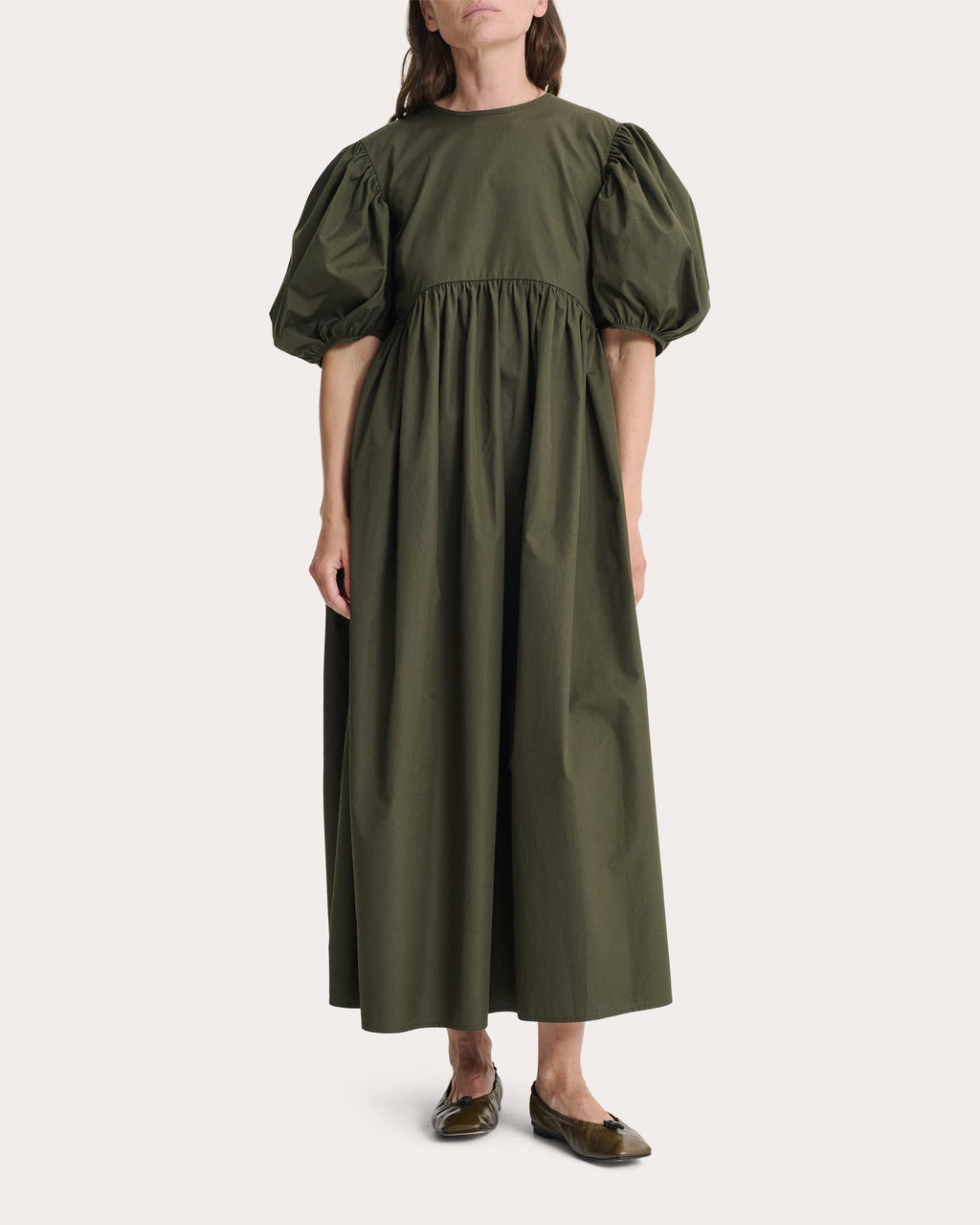 Ailey Cotton Puff-Sleeve Midi Dress