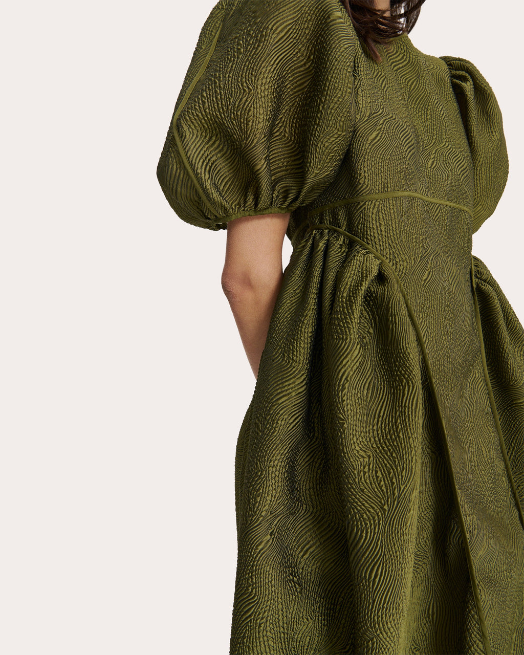 Fonda Matelassé Puff-Sleeve Dress