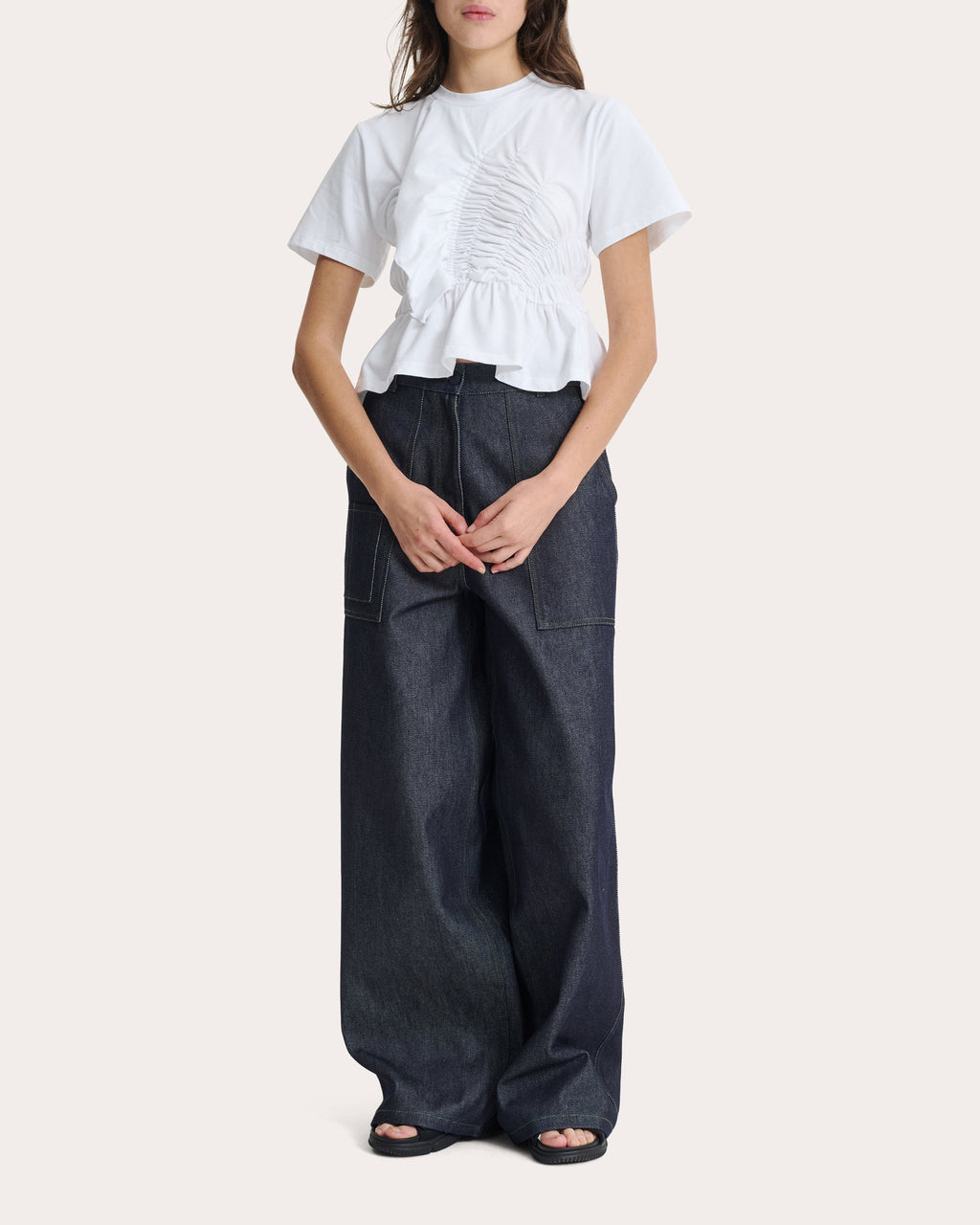 Ace Cotton Jersey Shirred Ruffle Peplum Top