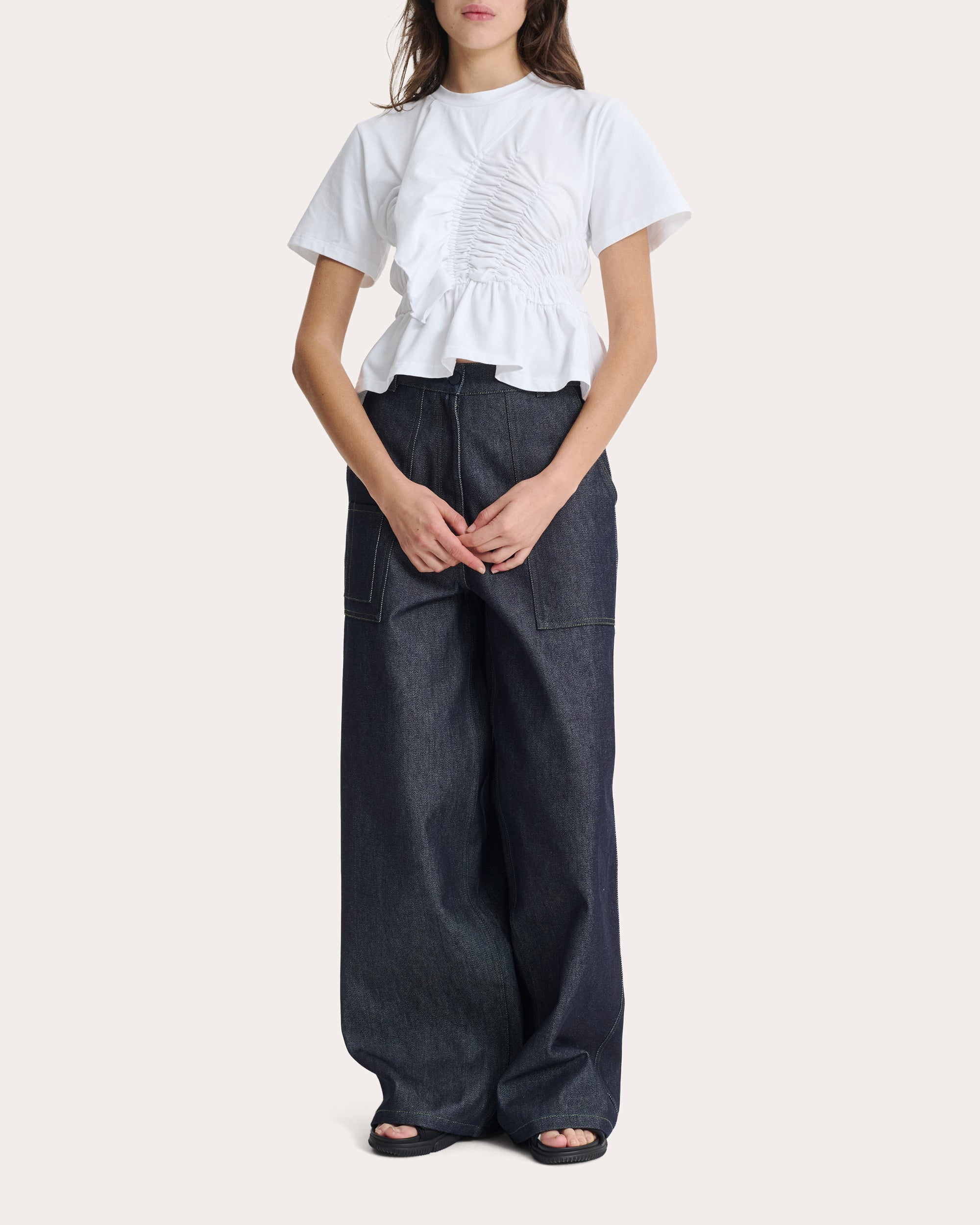 Ace Cotton Jersey Shirred Ruffle Peplum Top