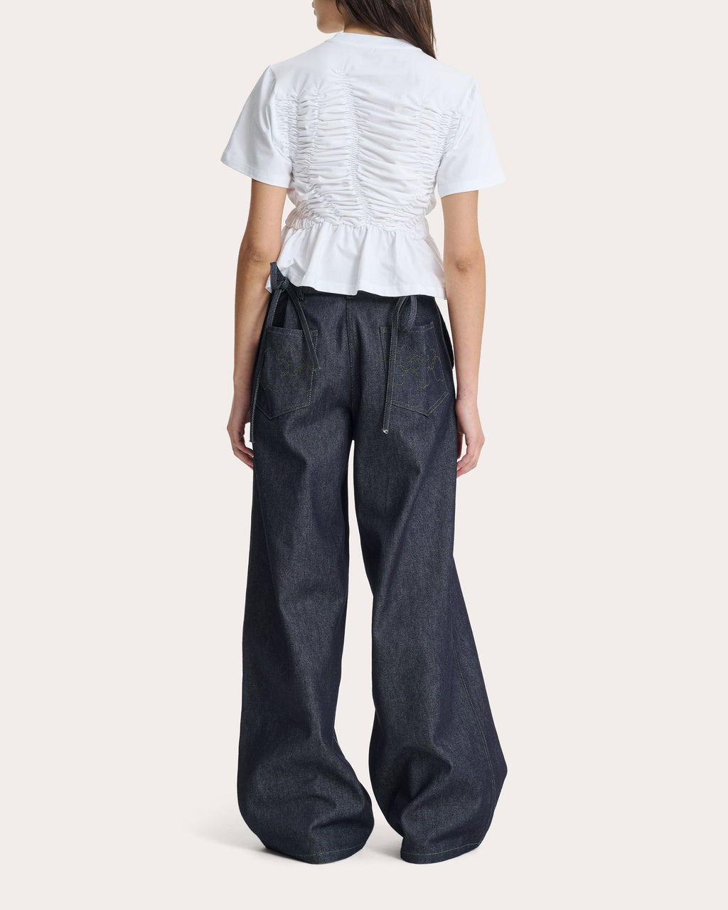 Ace Cotton Jersey Shirred Ruffle Peplum Top