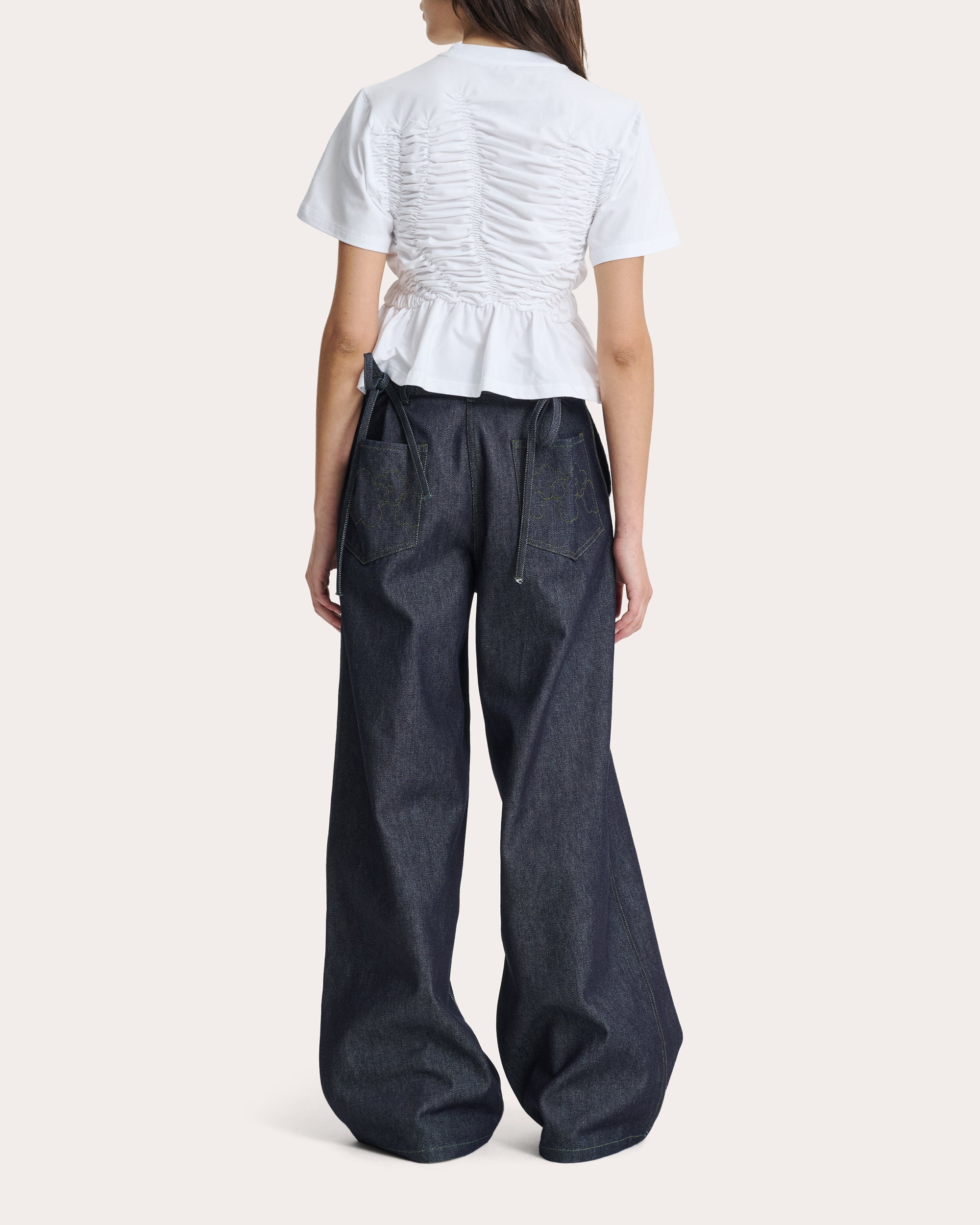Ace Cotton Jersey Shirred Ruffle Peplum Top
