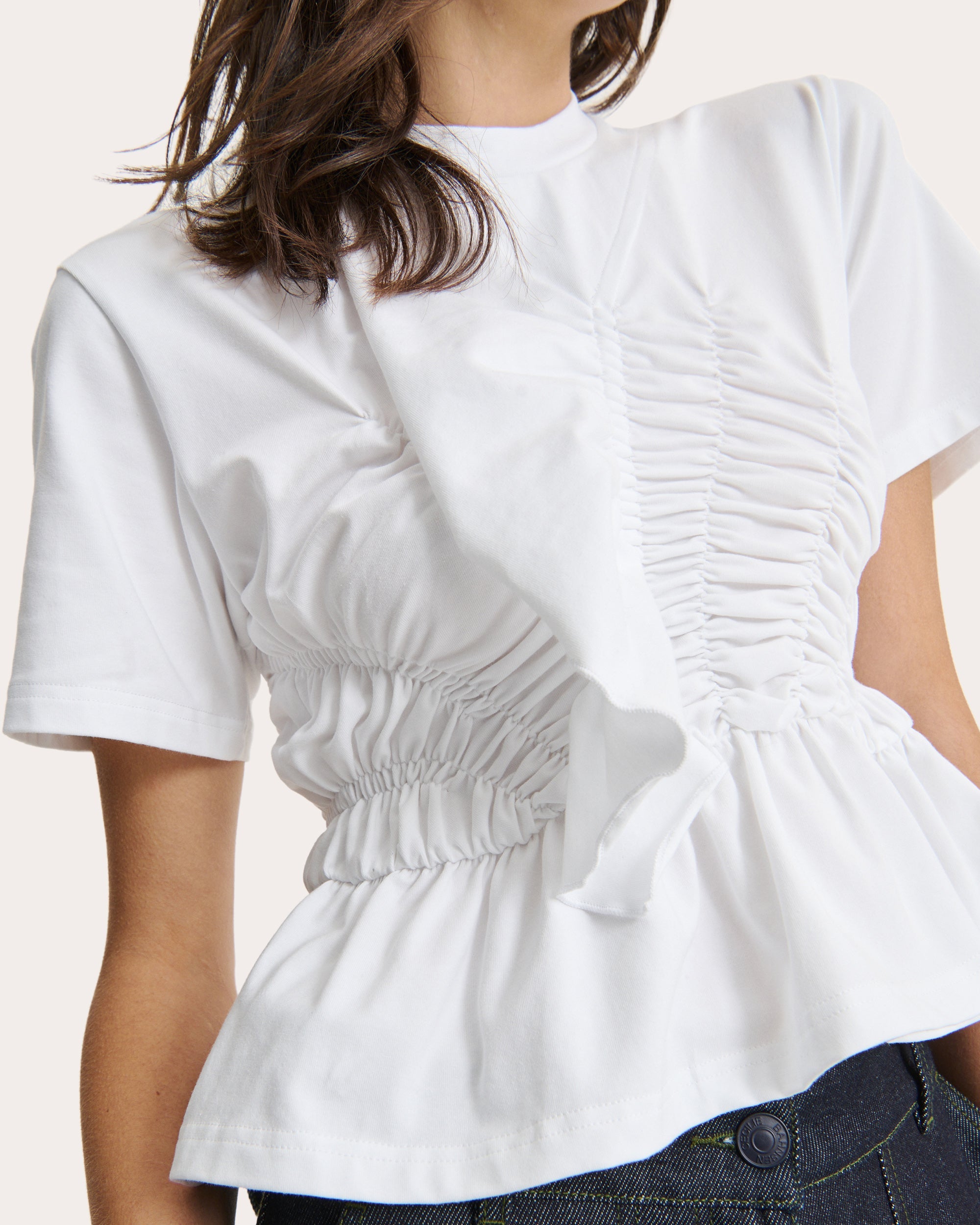 Ace Cotton Jersey Shirred Ruffle Peplum Top