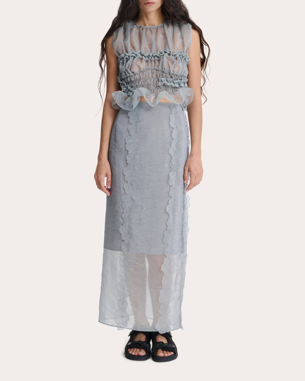 Uphi Sheer Liquid Myrtia Shirred Top