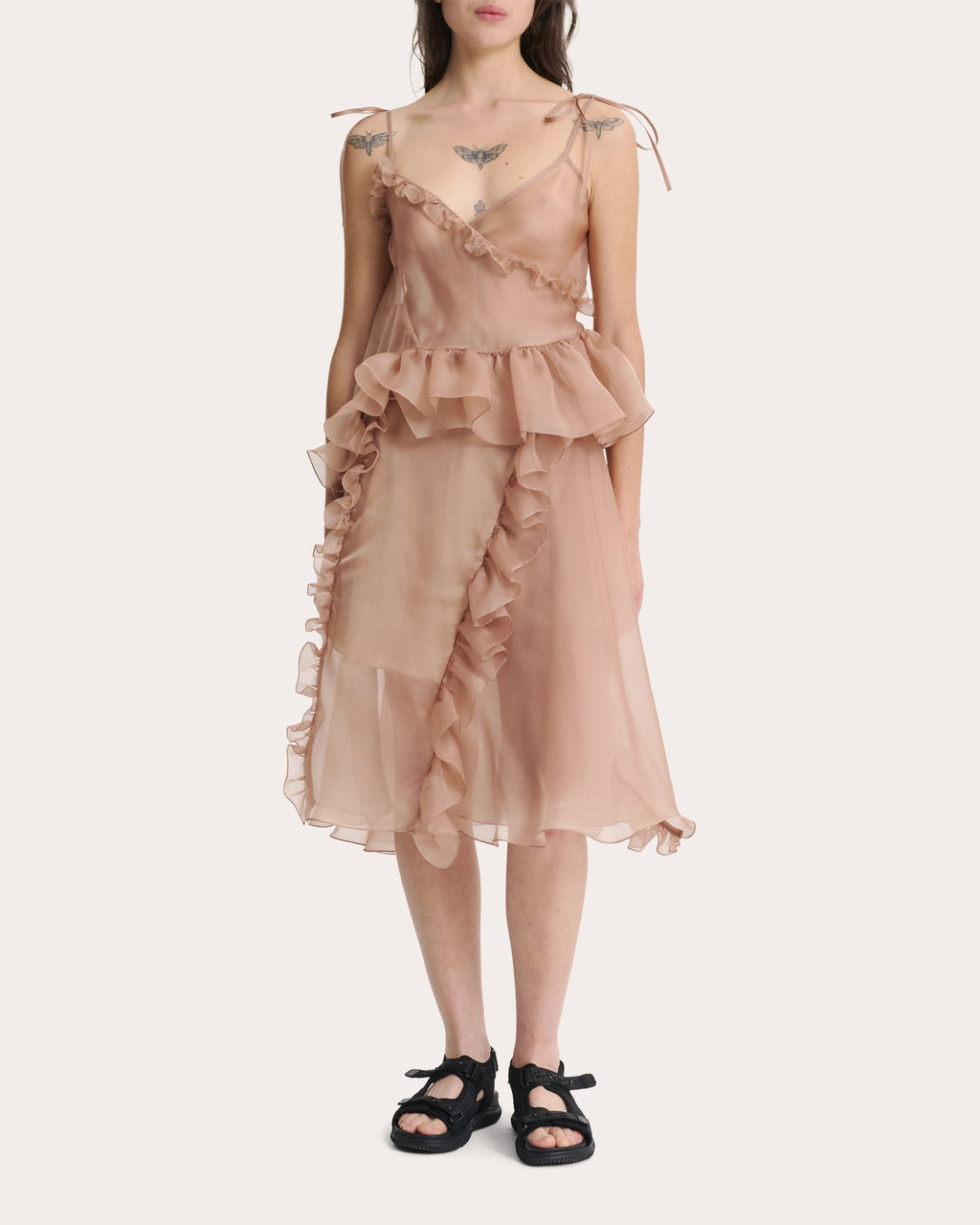 Alessandra Sheer Silk Organza Ruffled Peplum Top