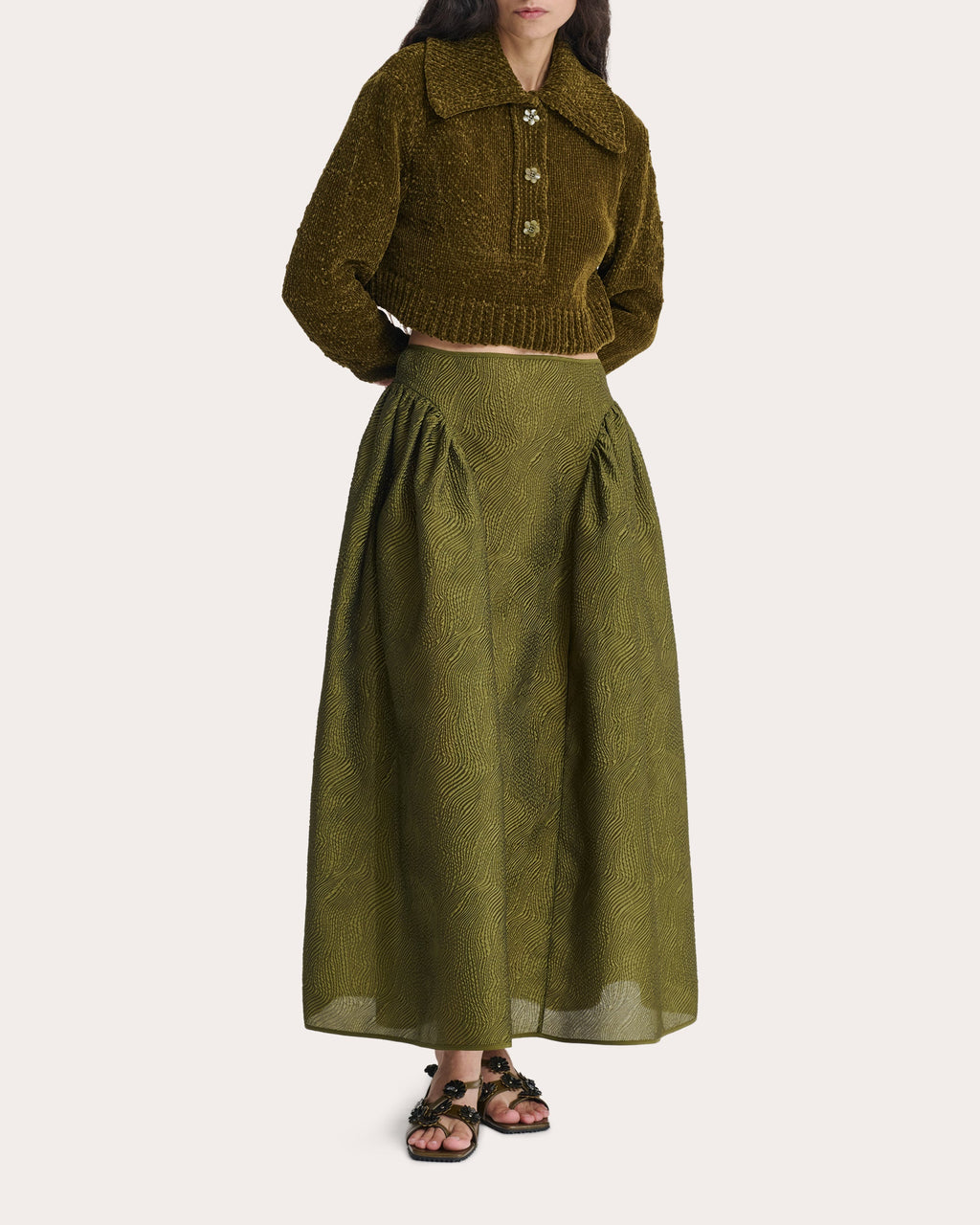 Fabiola Matelassé Gathered Maxi Skirt