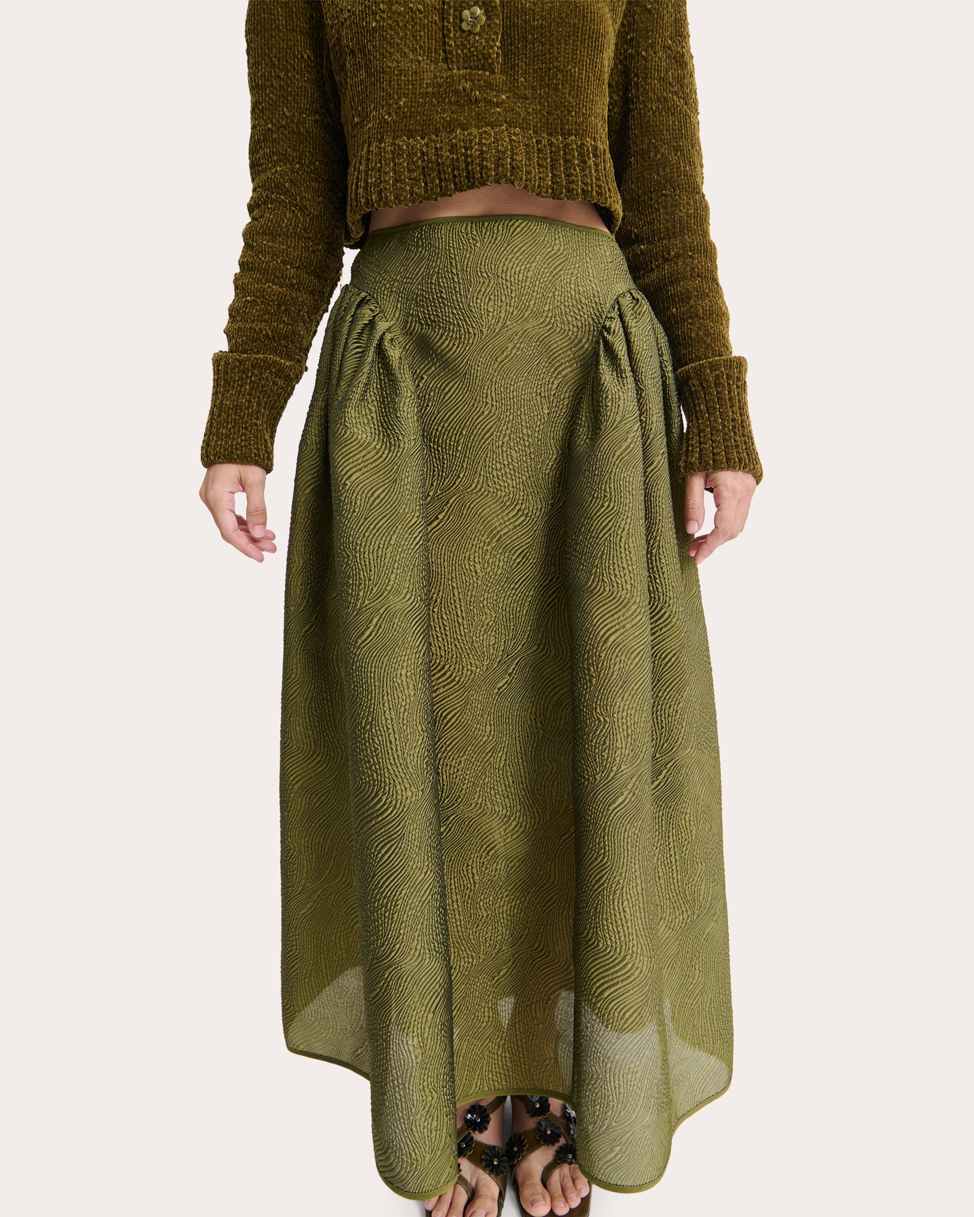 Fabiola Matelassé Gathered Maxi Skirt