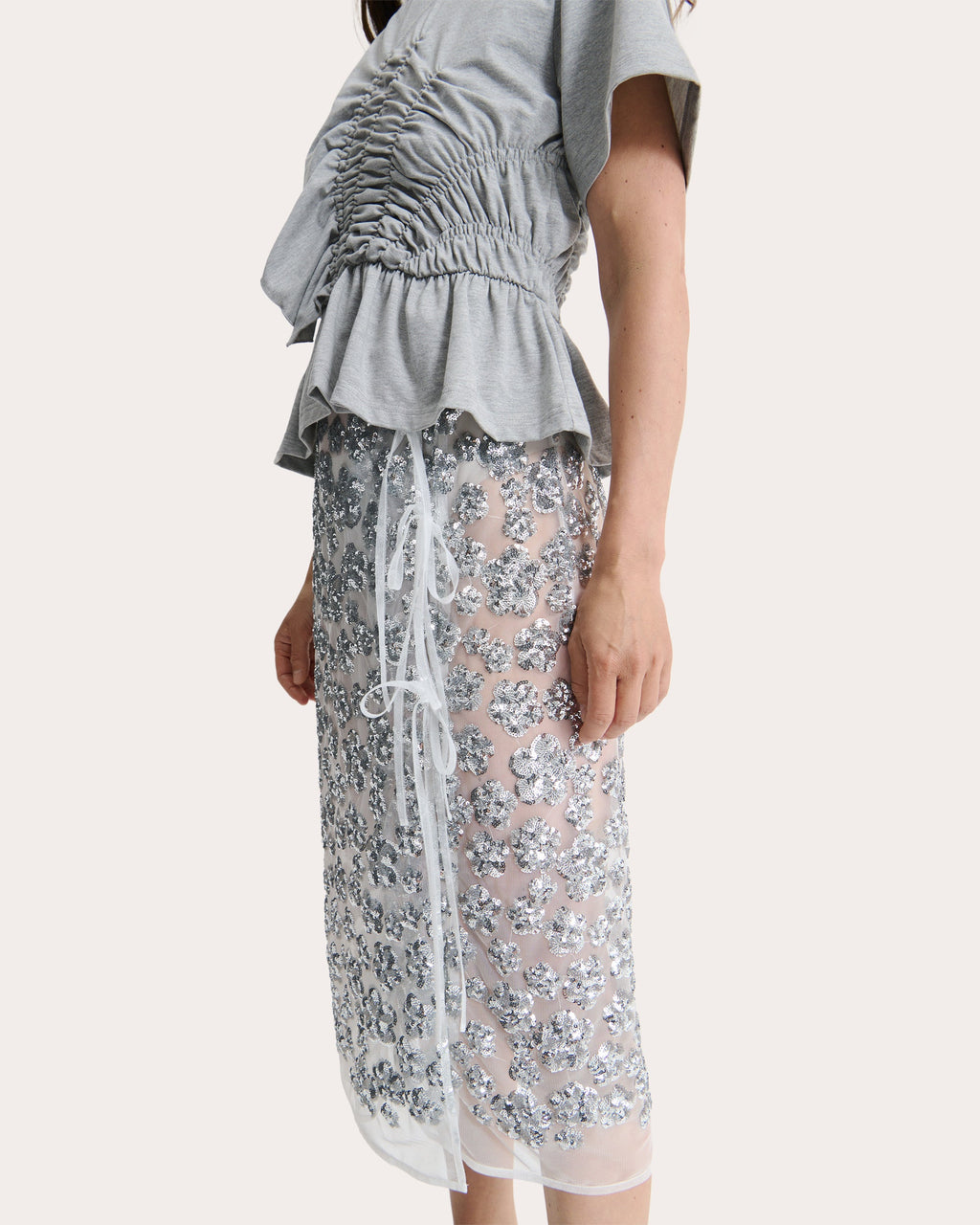 Ariana Sheer Floral Sequin Midi Wrap Skirt