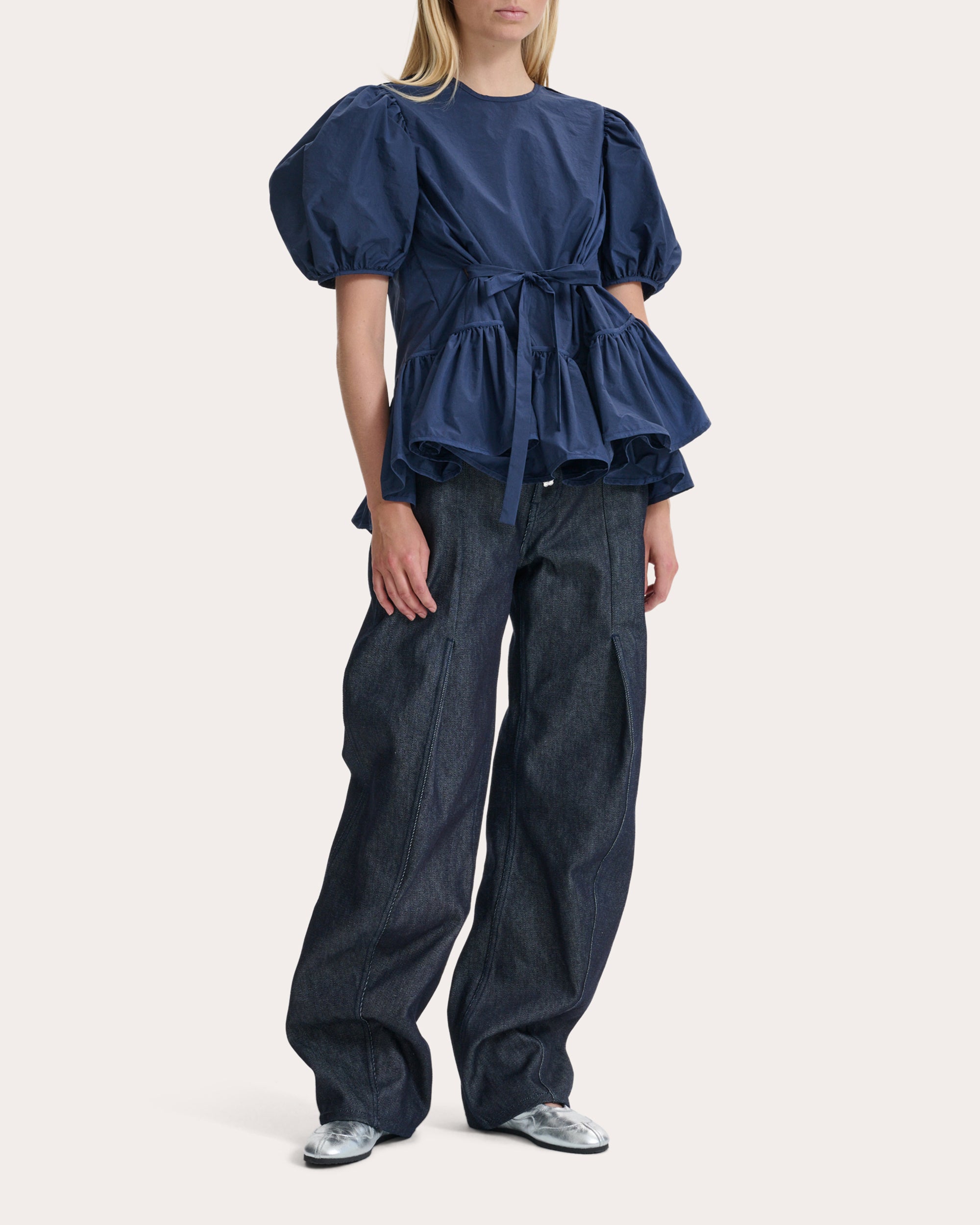 Bale Ripstop Puff-Sleeve Peplum Top