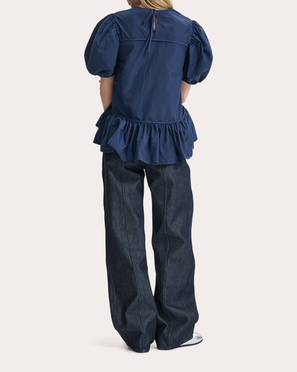 Bale Ripstop Puff-Sleeve Peplum Top