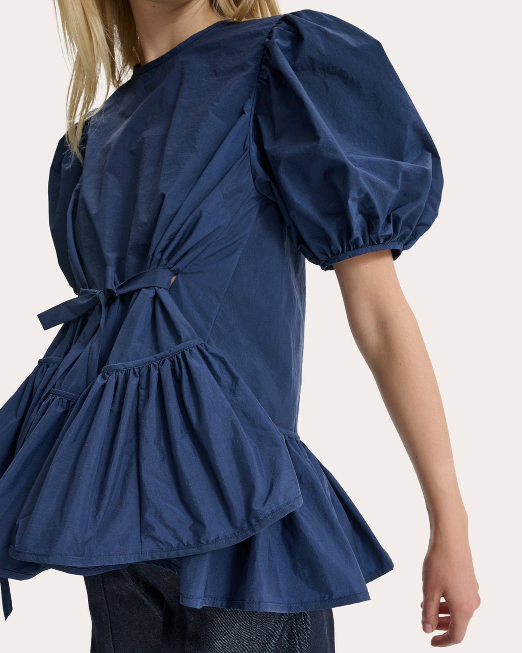 Bale Ripstop Puff-Sleeve Peplum Top
