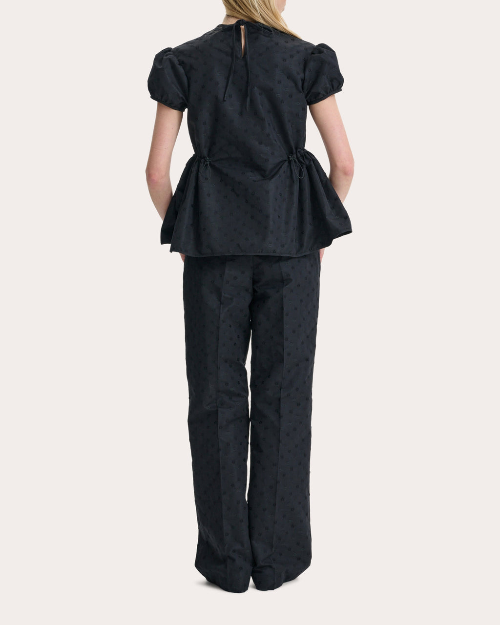 Chiara Iris Jacquard Cinched Puff-Sleeve Top
