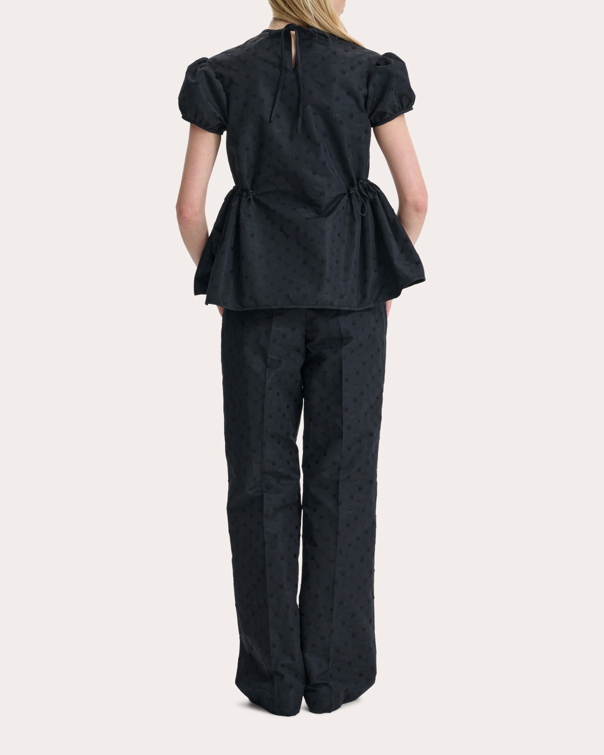 Chiara Iris Jacquard Cinched Puff-Sleeve Top