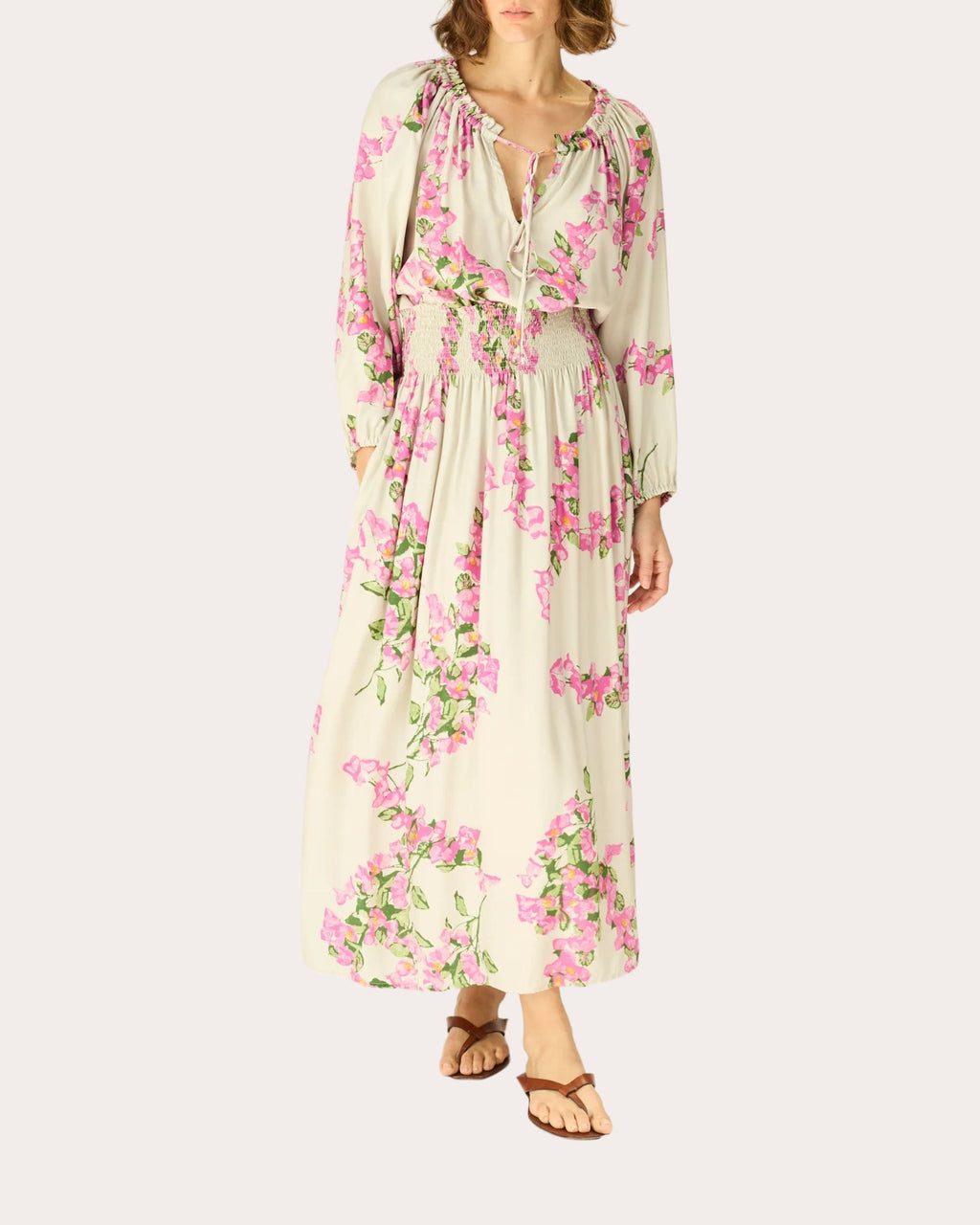 Ashley Floral Silk Tie-Neck Top