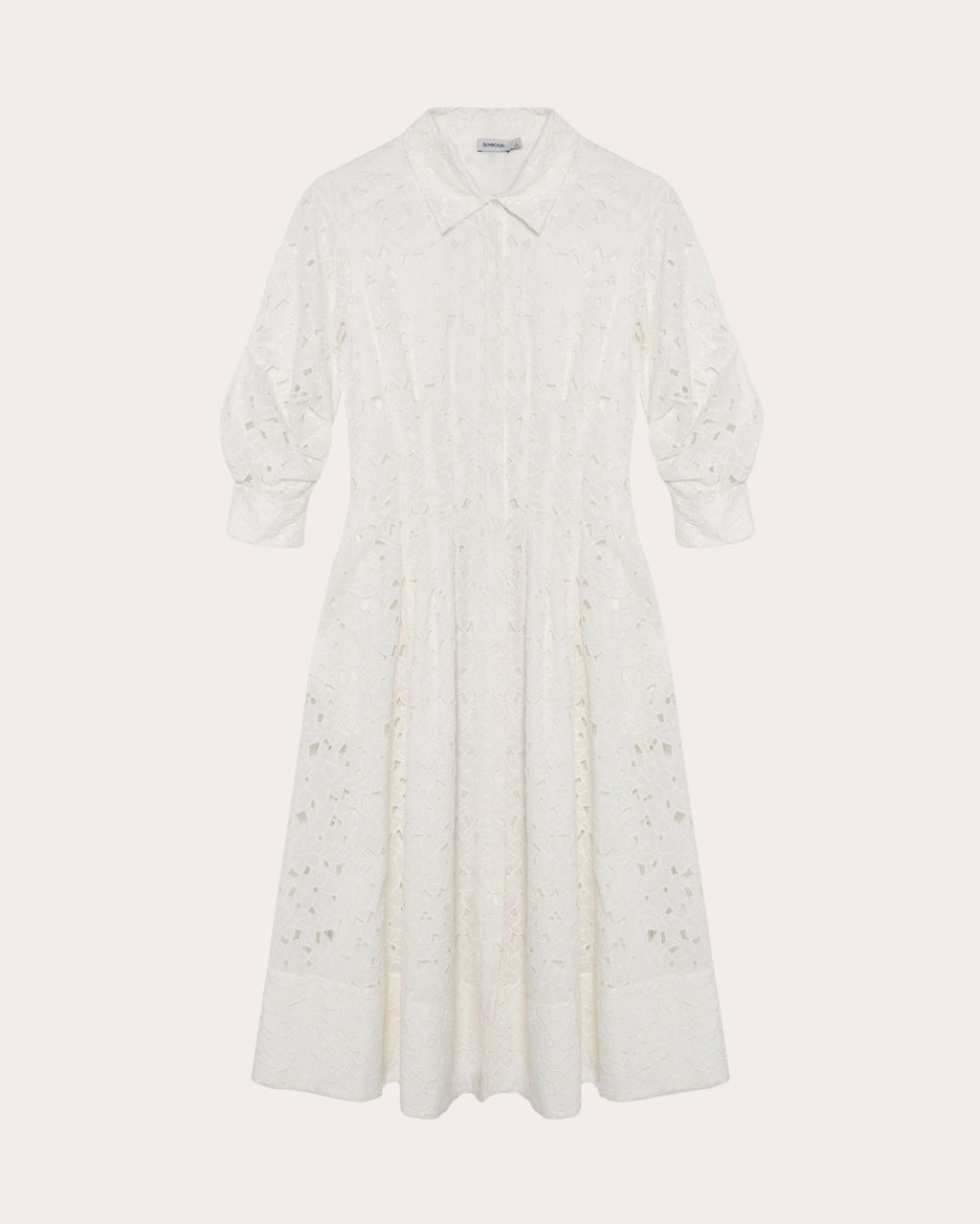Jazz Pleated Broderie Anglaise Midi Shirt Dress