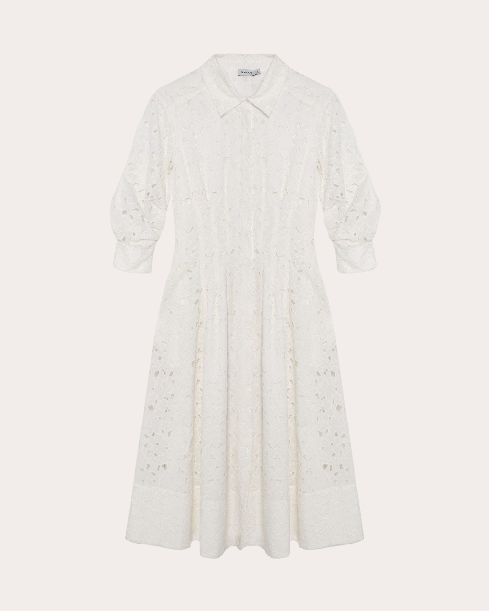 Jazz Pleated Broderie Anglaise Midi Shirt Dress