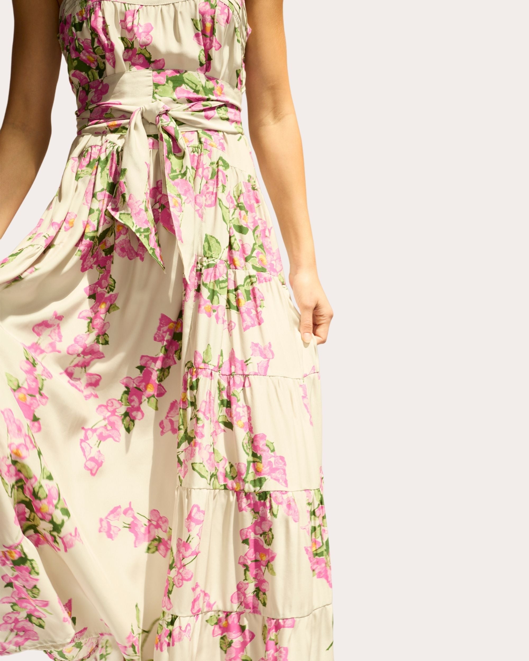 Jasmine Floral Silk Pintucked Tiered Maxi Dress