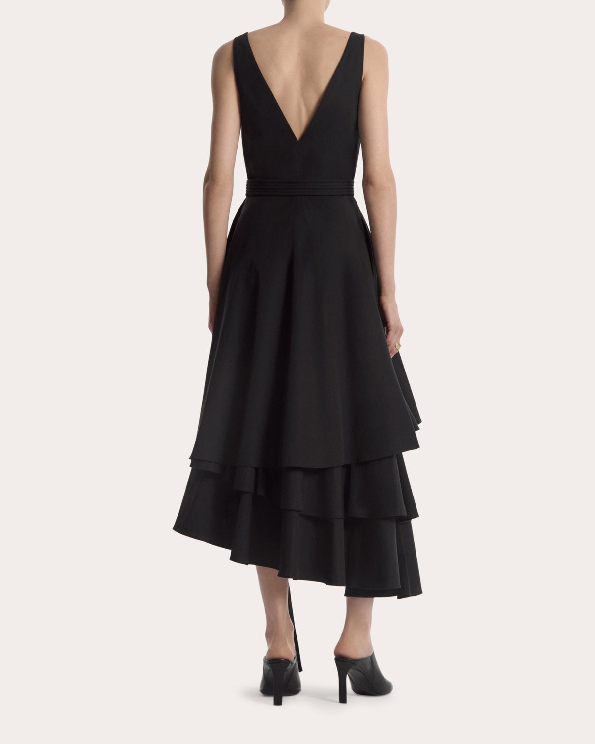 Cotton Poplin Asymmetric Tiered Midi Dress