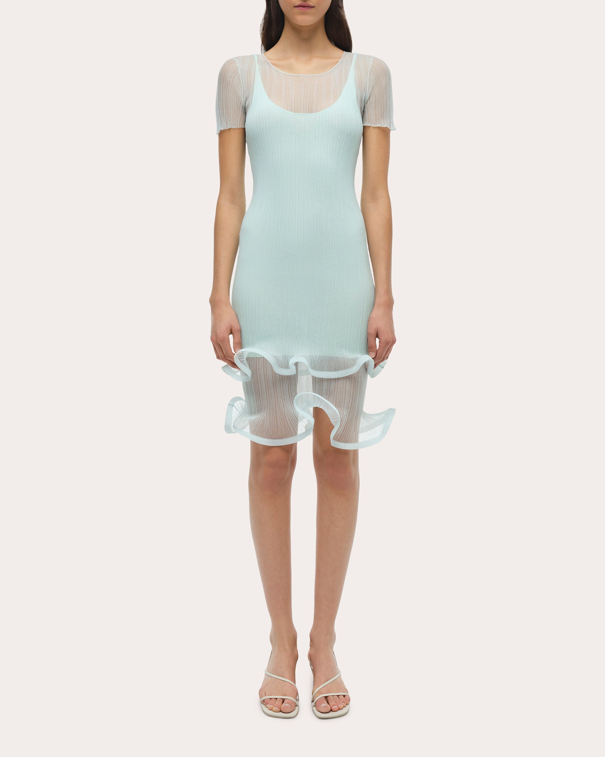 Jett Sheer Plissé Ruffle Mini Dress