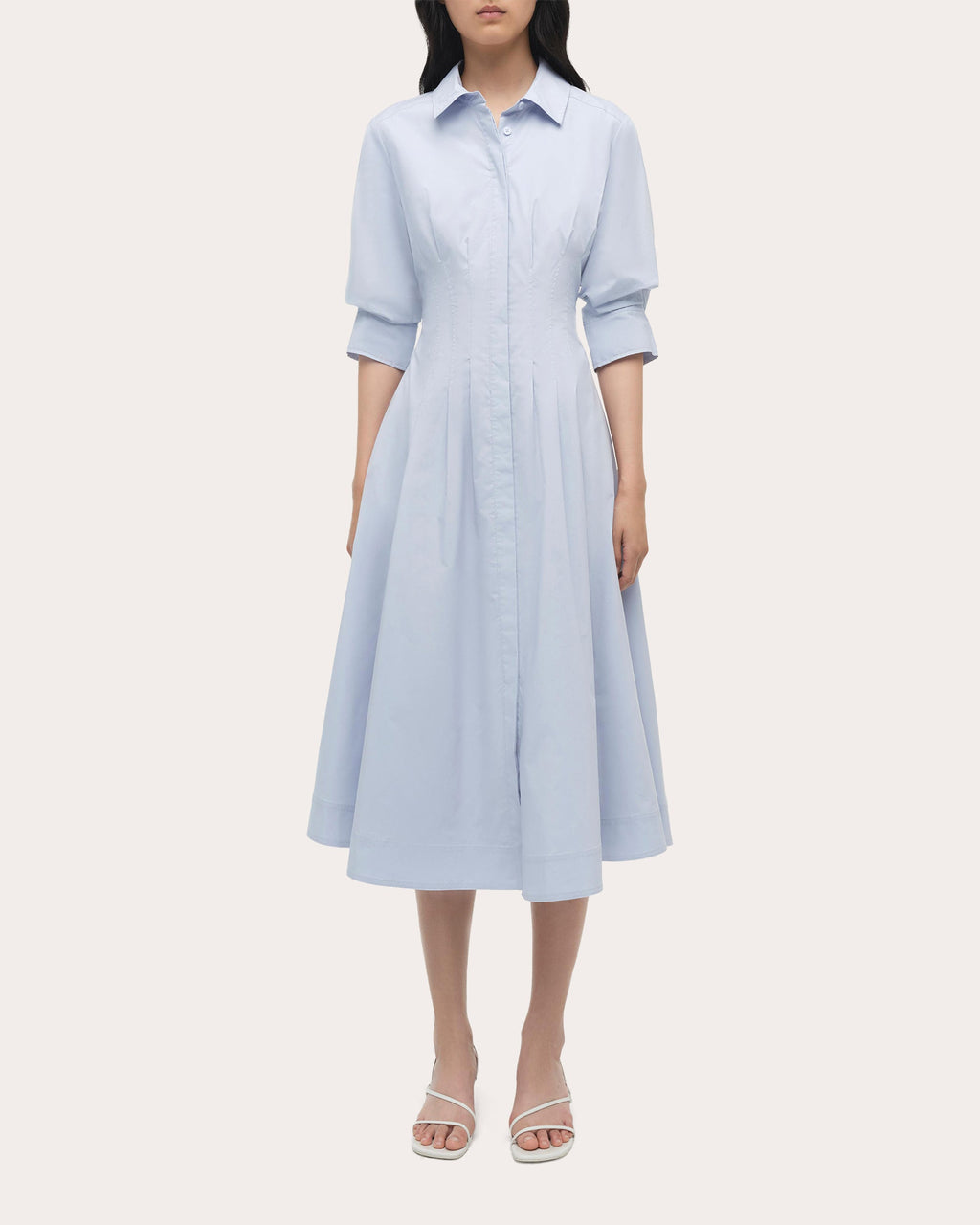 Jazz Pleated Poplin Midi Shirt Dress