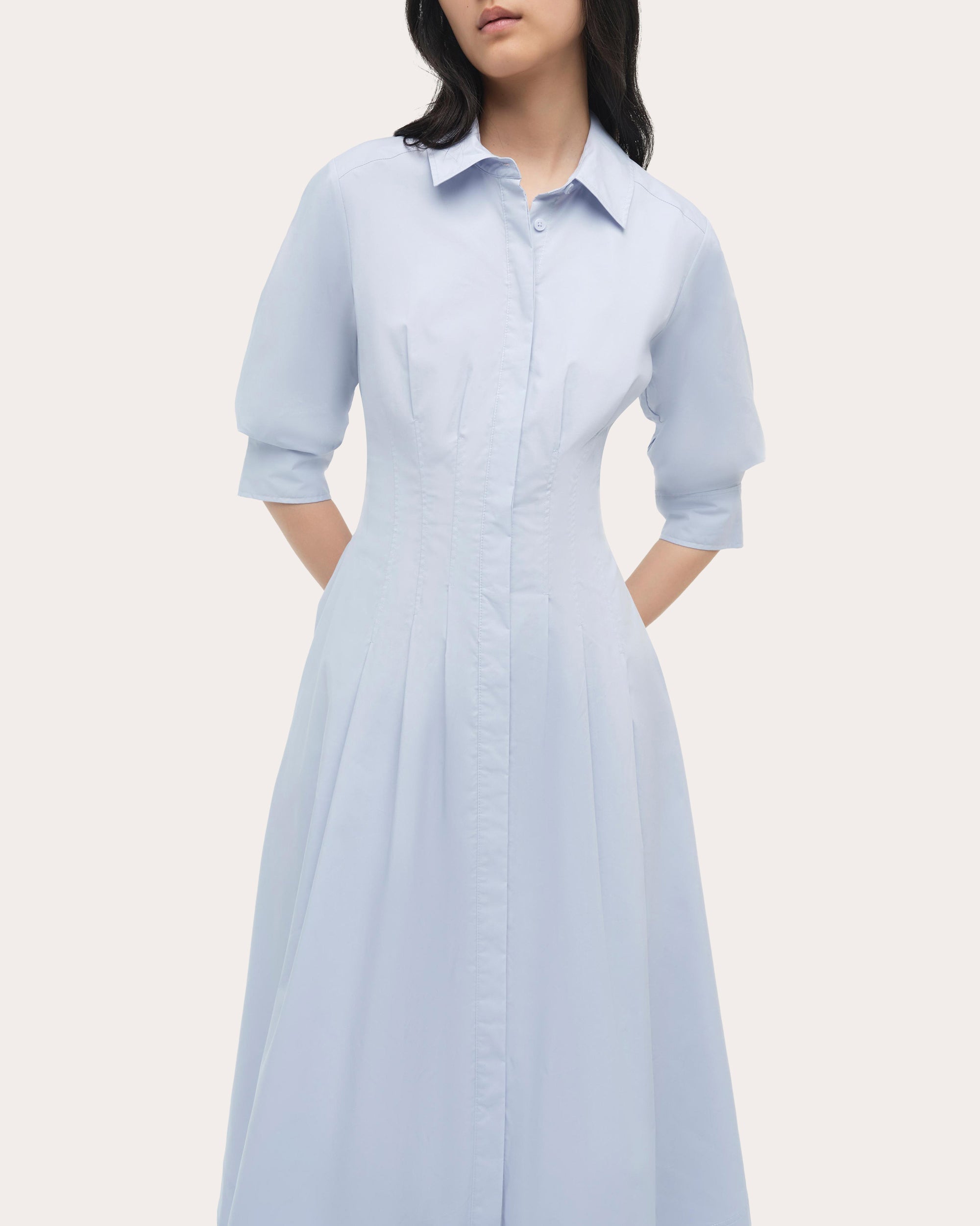 Jazz Pleated Poplin Midi Shirt Dress