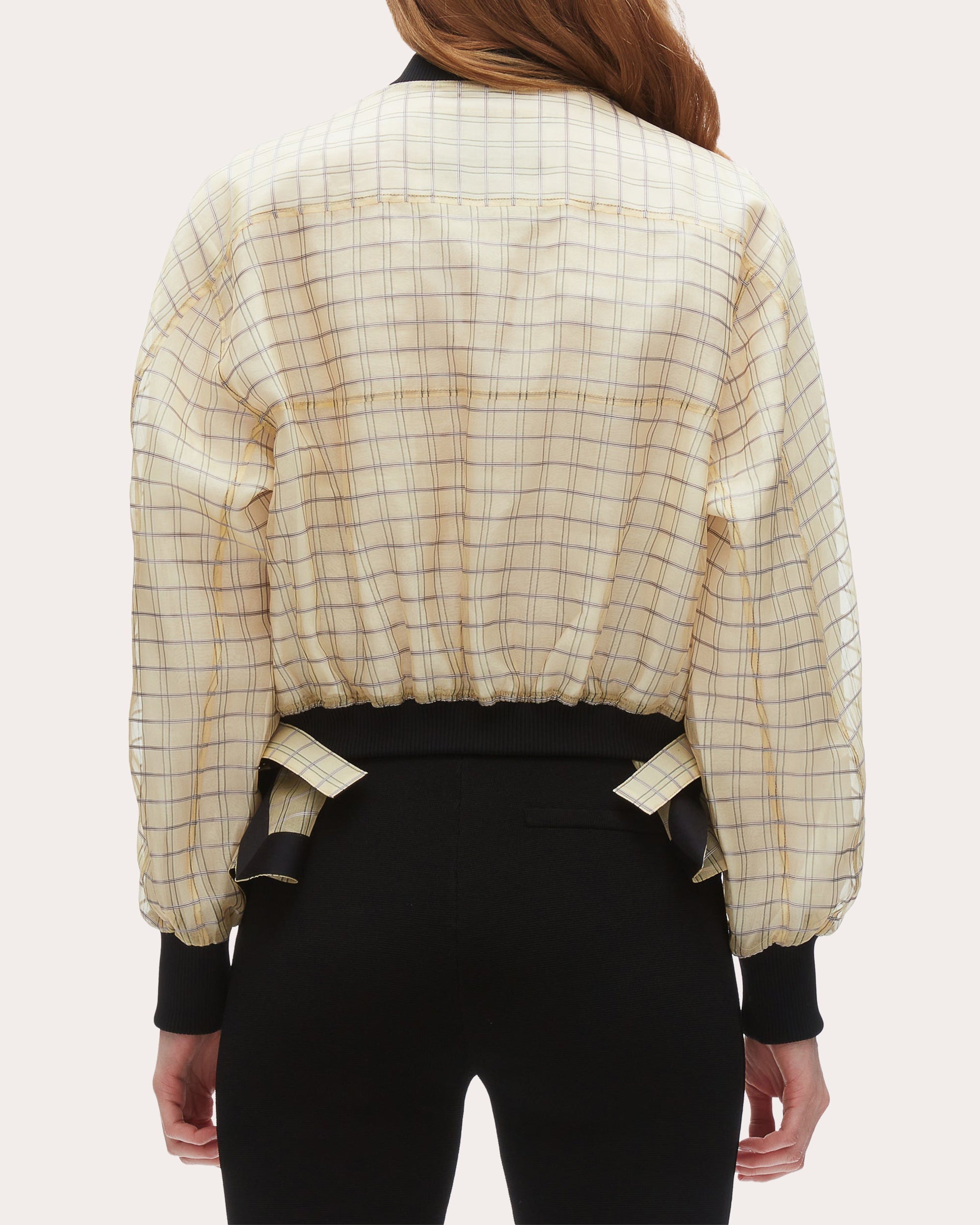 Plaid Silk Organza Bomber Jacket