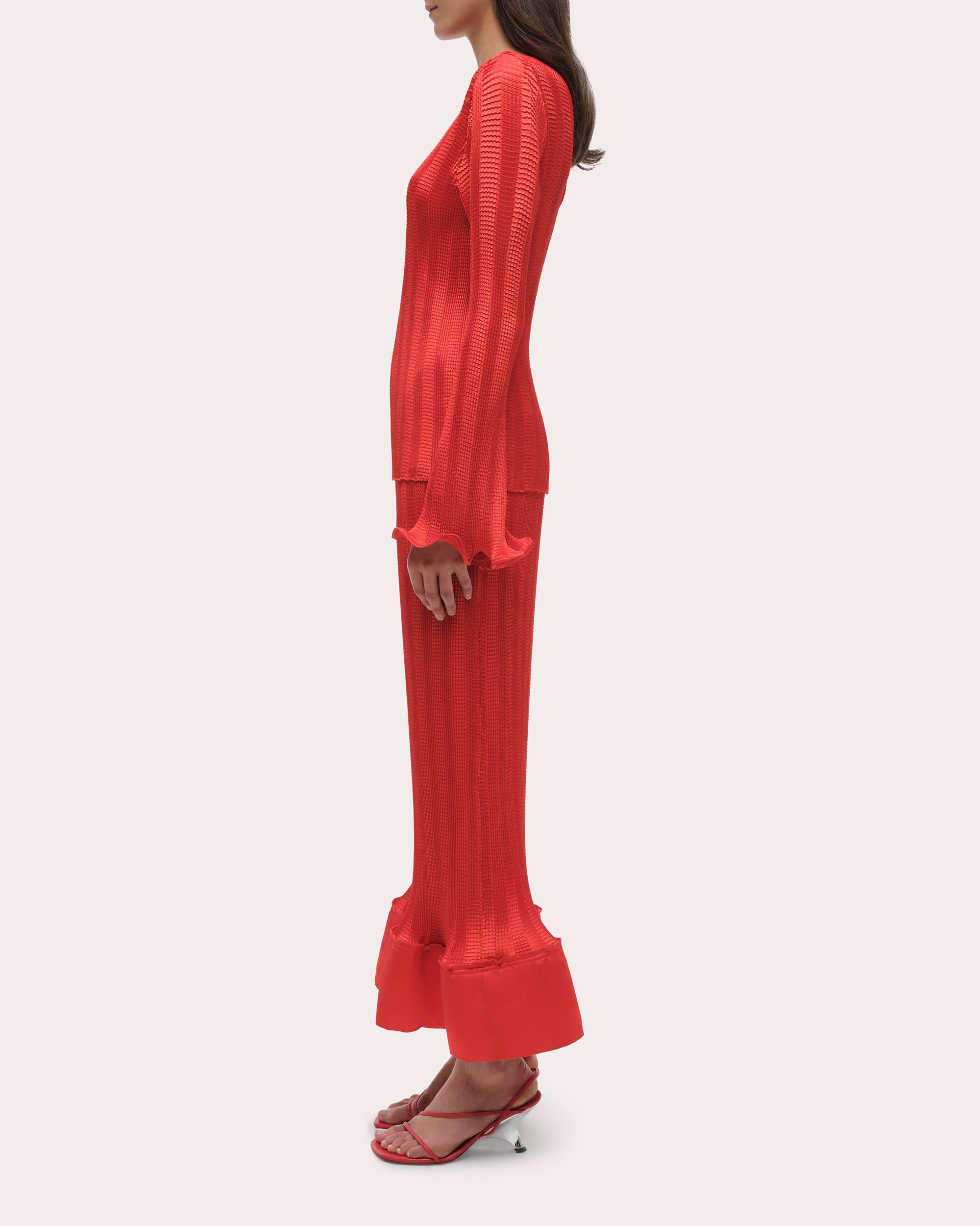 Carys Textured Stripe Flare-Sleeve Top