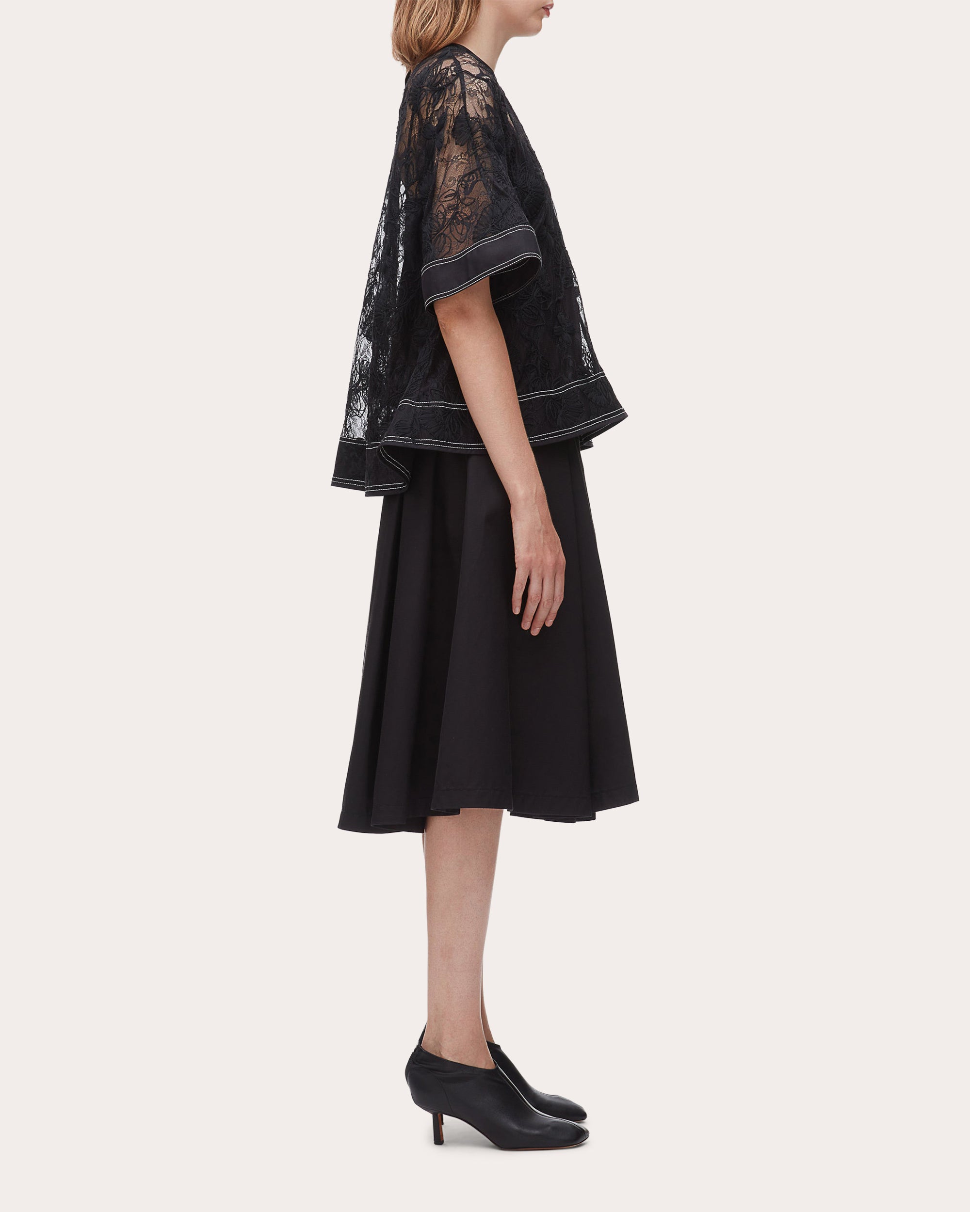 Sheer Floral Lace Flounce Top