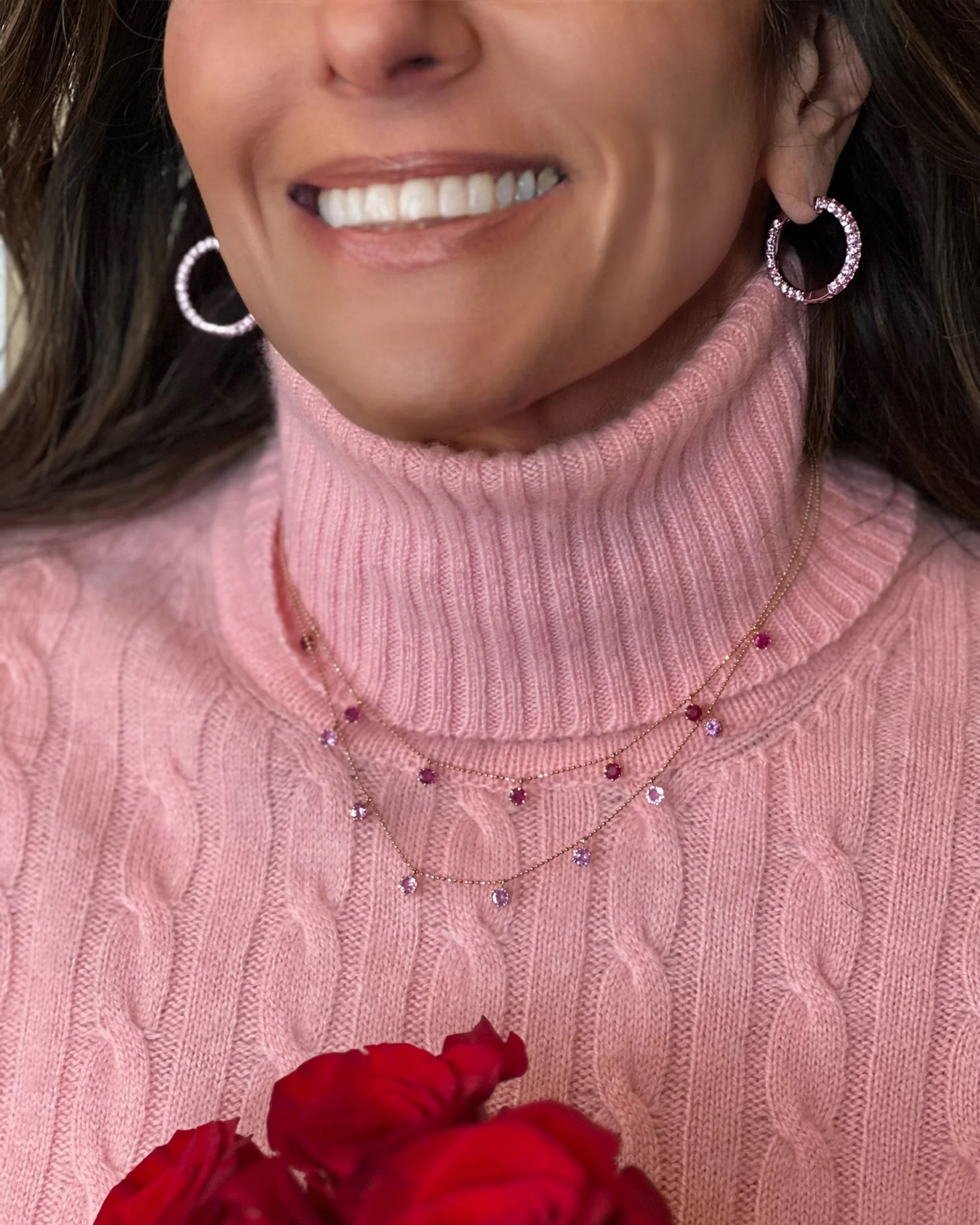 Pink Sapphire & 18k Rose Gold Floating Station Necklace