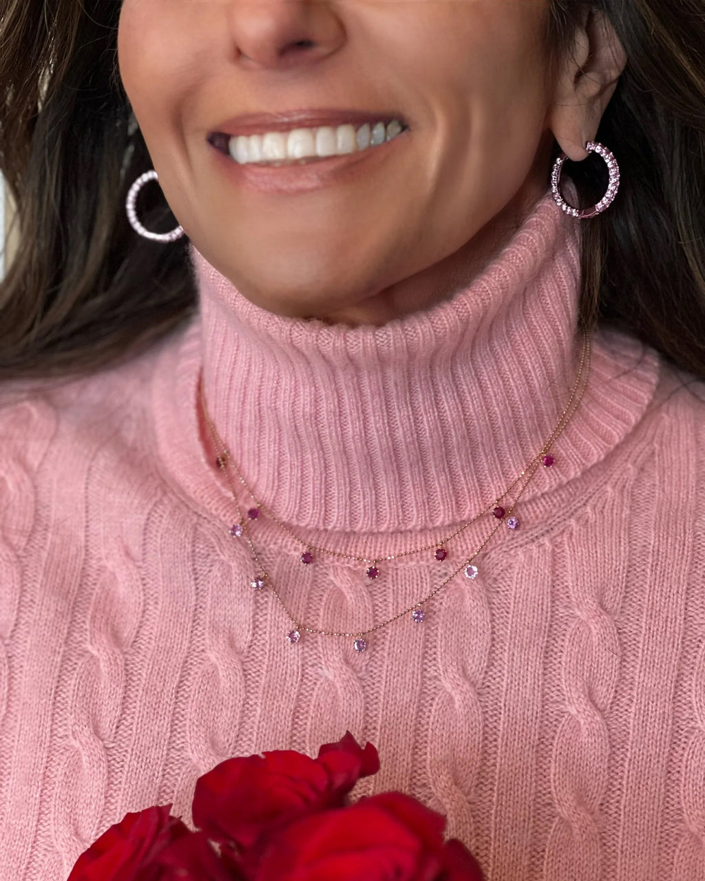 Pink Sapphire Large Three-Sided Hoop Earrings