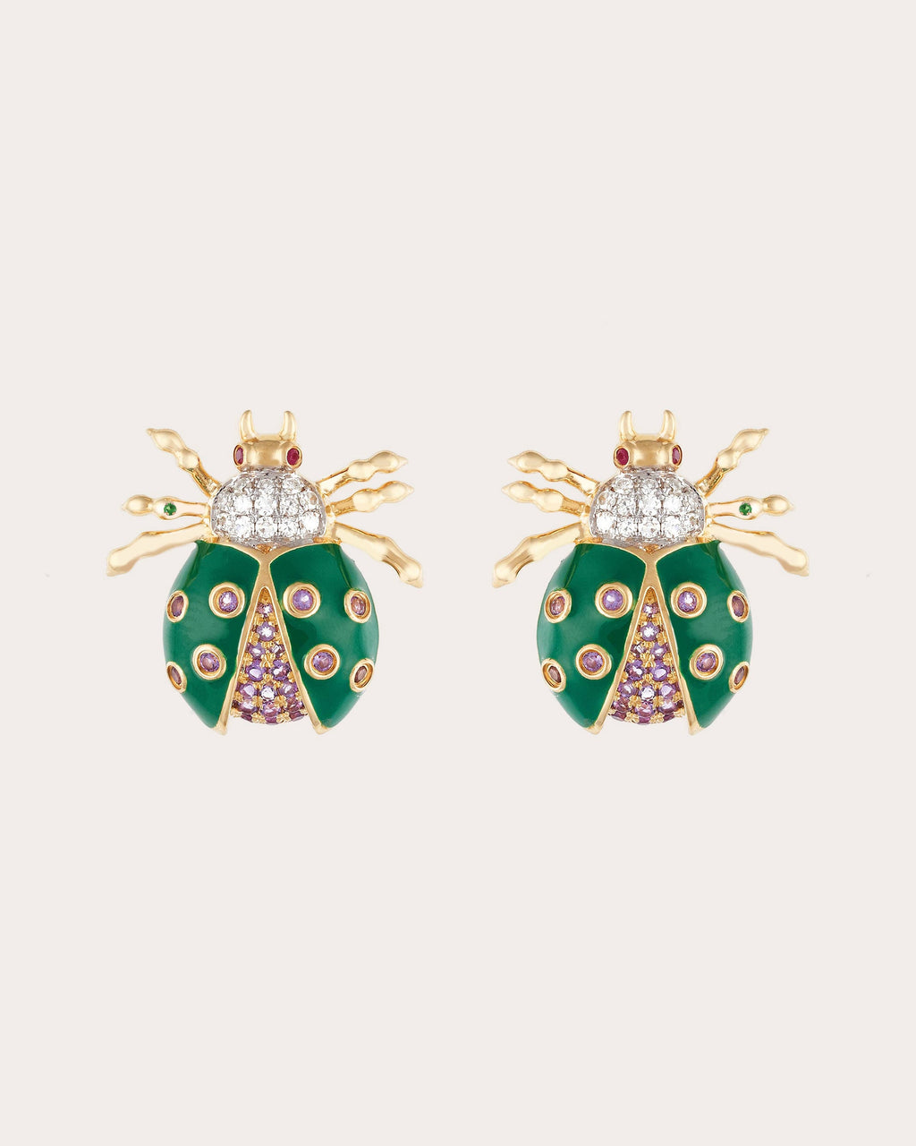 Royal Ladybug 18K Gold Enamel and Multi-Stone Stud Earrings