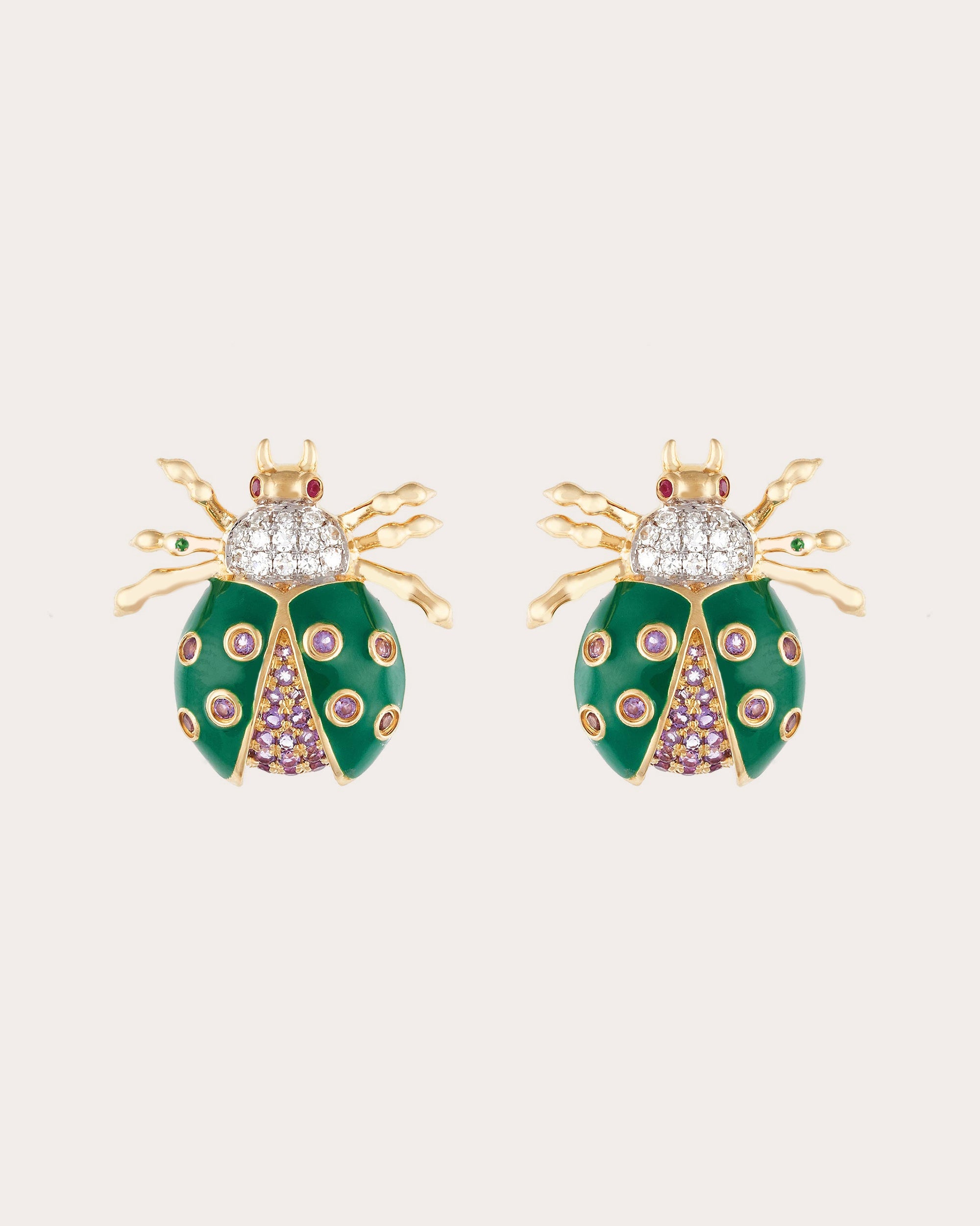 Royal Ladybug 18K Gold Enamel and Multi-Stone Stud Earrings