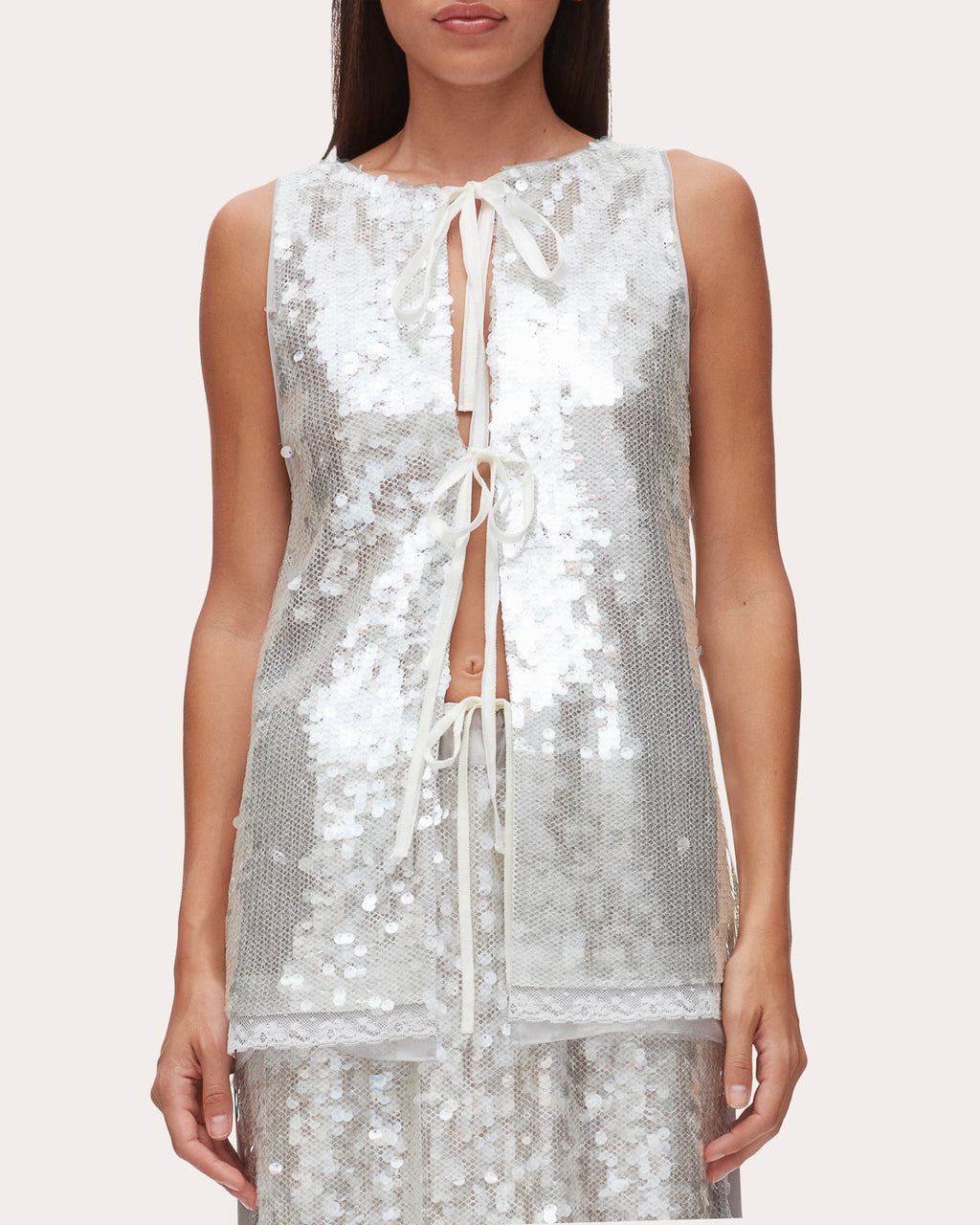 Sequin Paillette Tied Flounce Tank