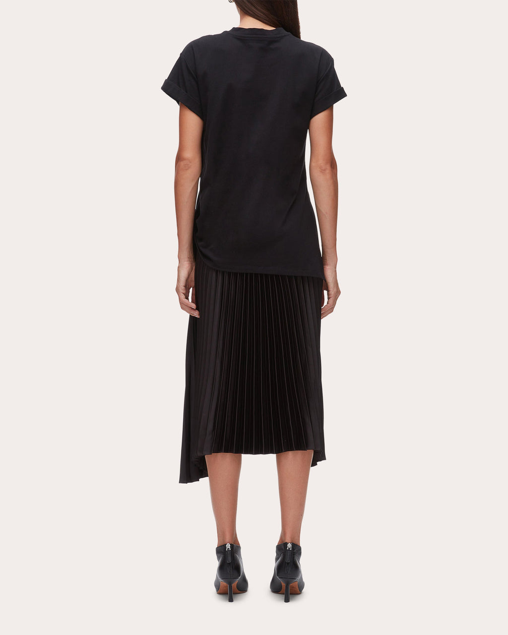 Jersey Satin Combo Pleated T-Shirt Dress
