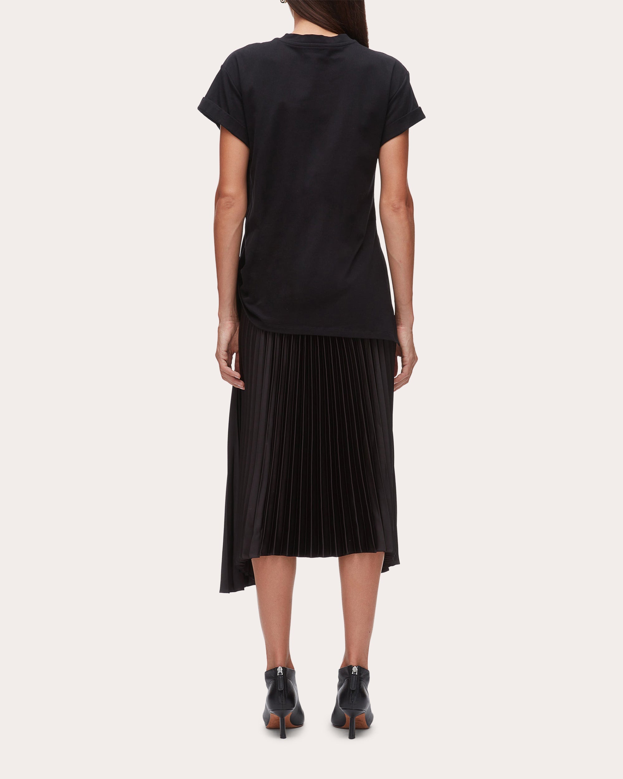 Jersey Satin Combo Pleated T-Shirt Dress