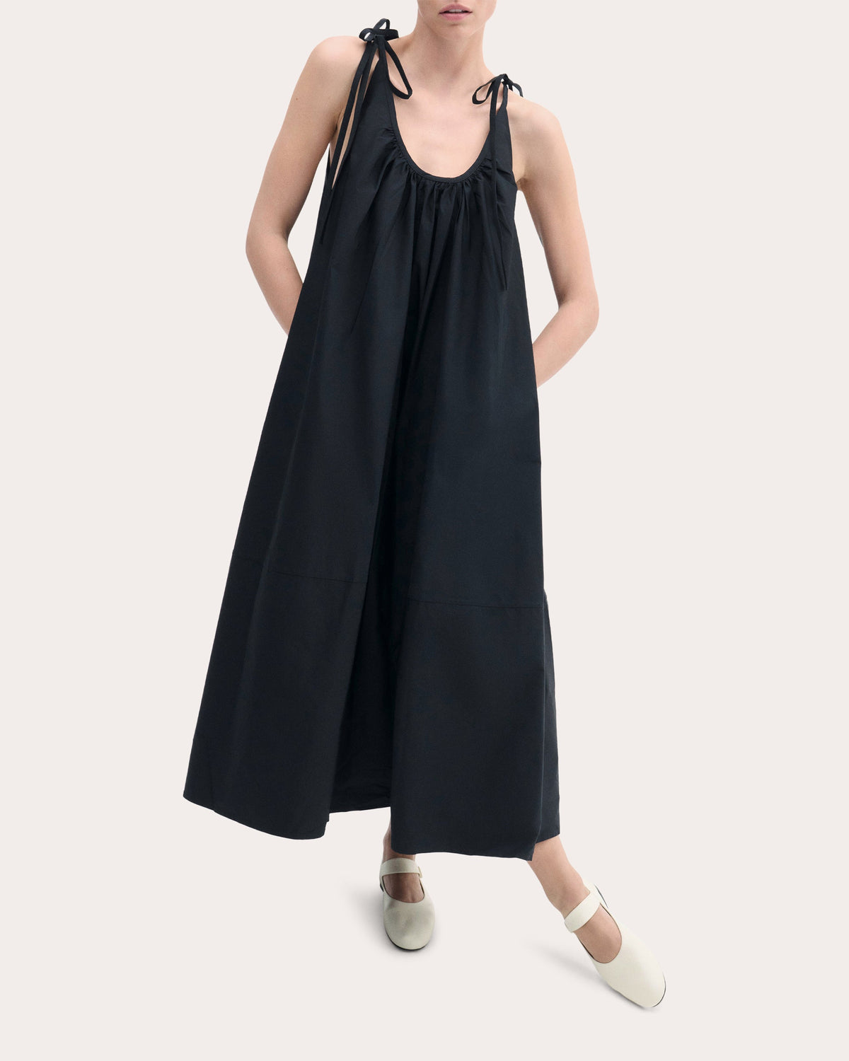 Cotton Poplin Gathered Midi Dress