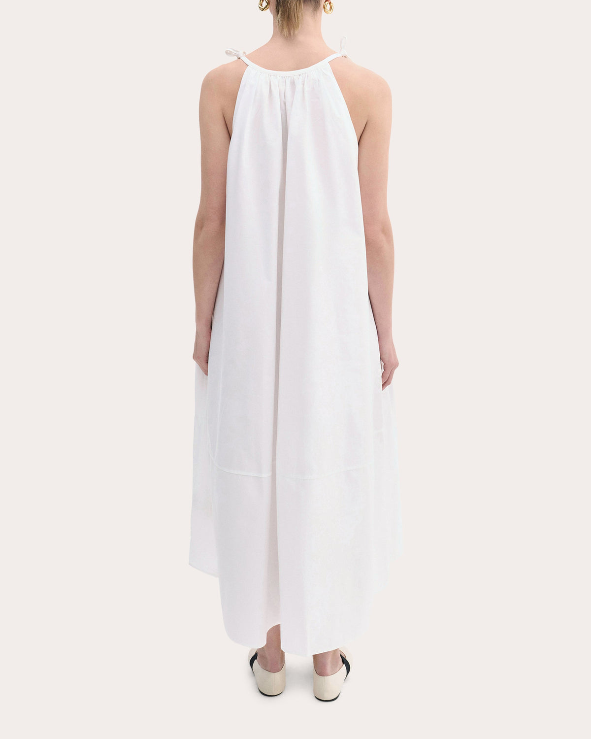 Cotton Poplin Gathered Midi Dress