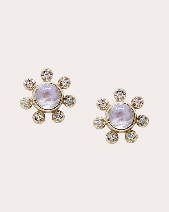 Moonstone Dew Drop Étoile Stud Earrings
