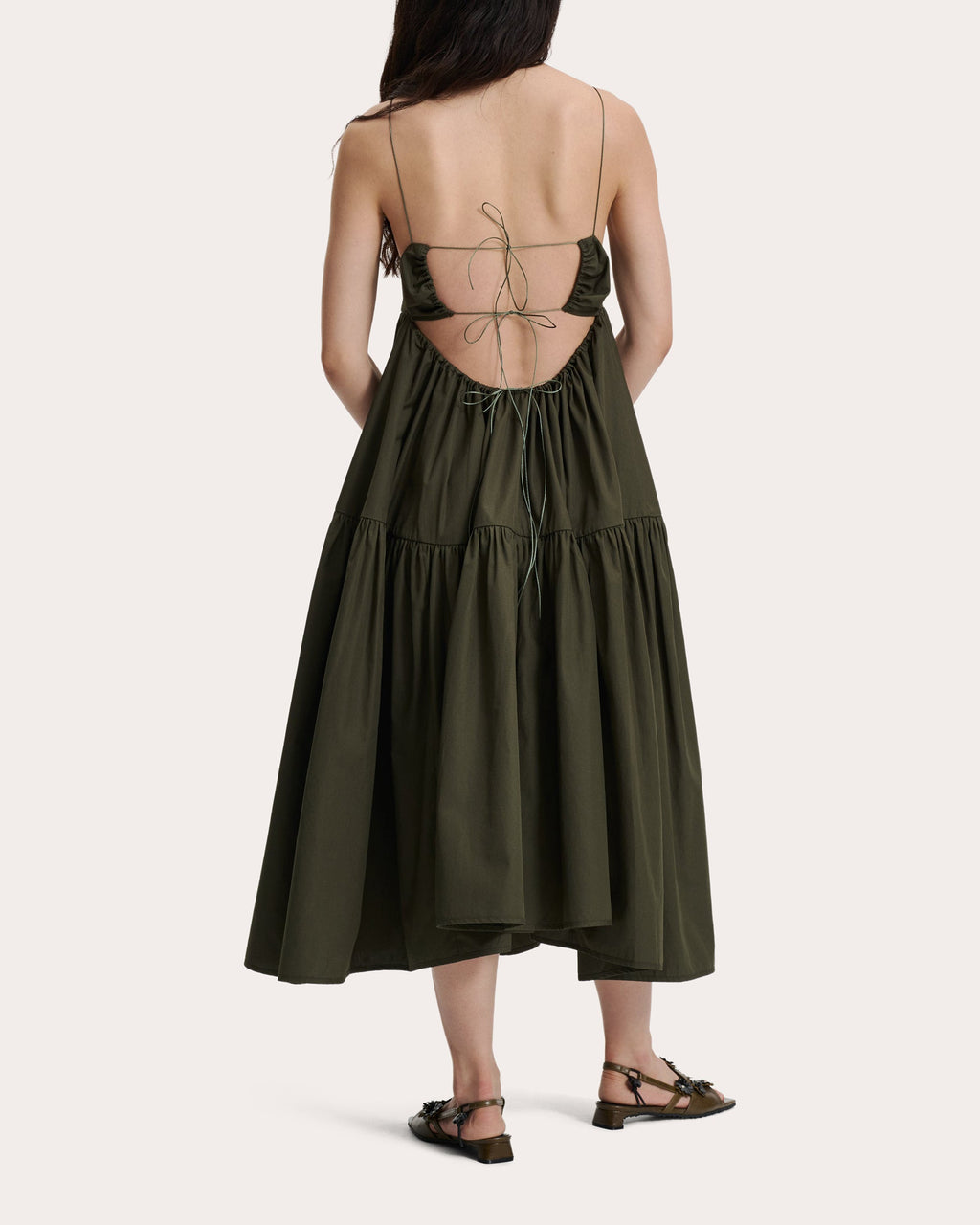 Sofie Tiered Tie-Back Cotton Midi Dress