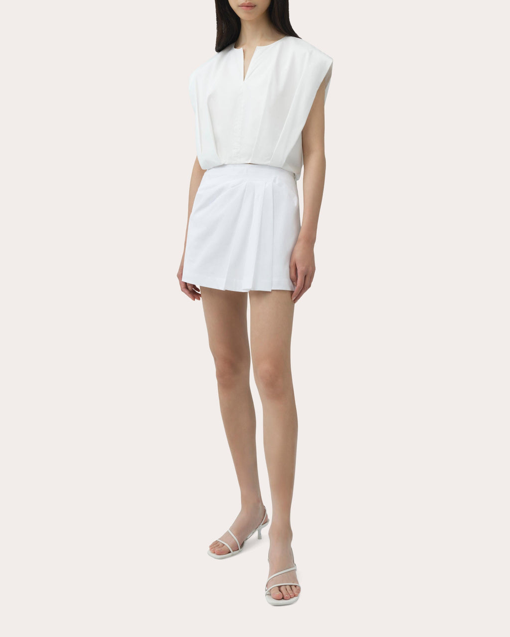Wrenli Pleated Cotton Poplin Crop Top