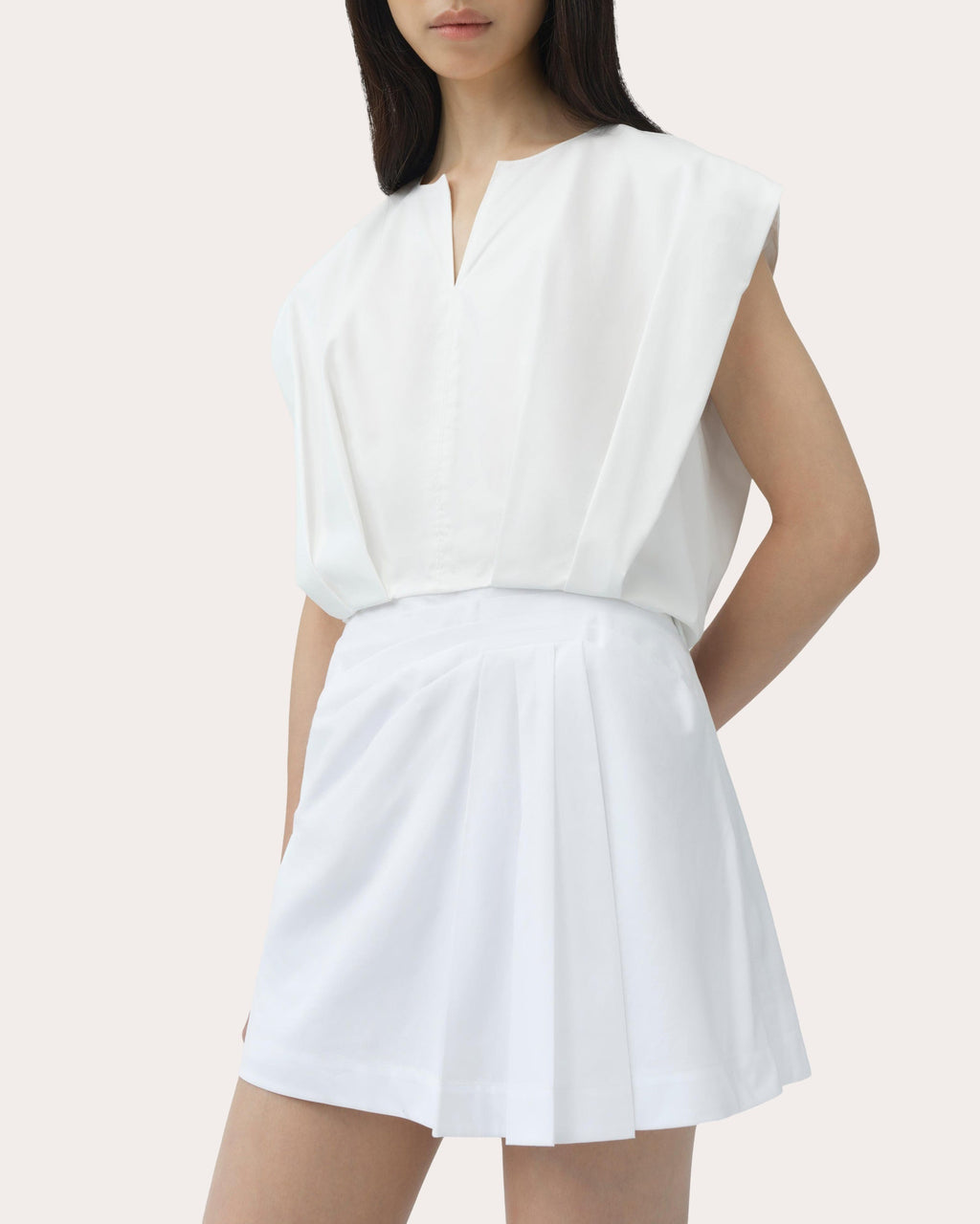 Wrenli Pleated Cotton Poplin Crop Top