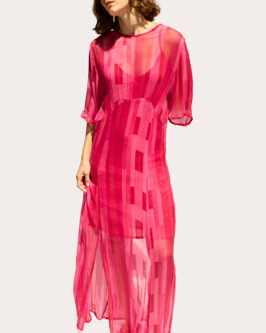 Lily Sheer Chiffon Flutter-Sleeve Maxi Dress
