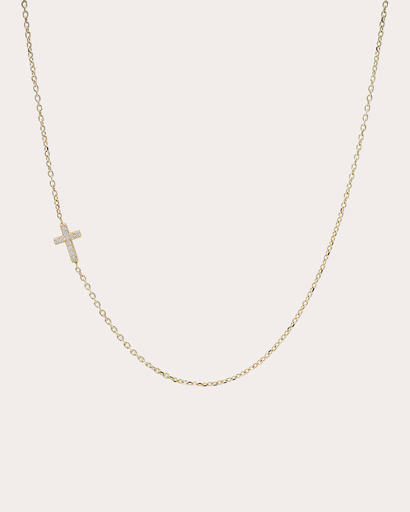 Diamond Pavé Love Letter Cross Necklace