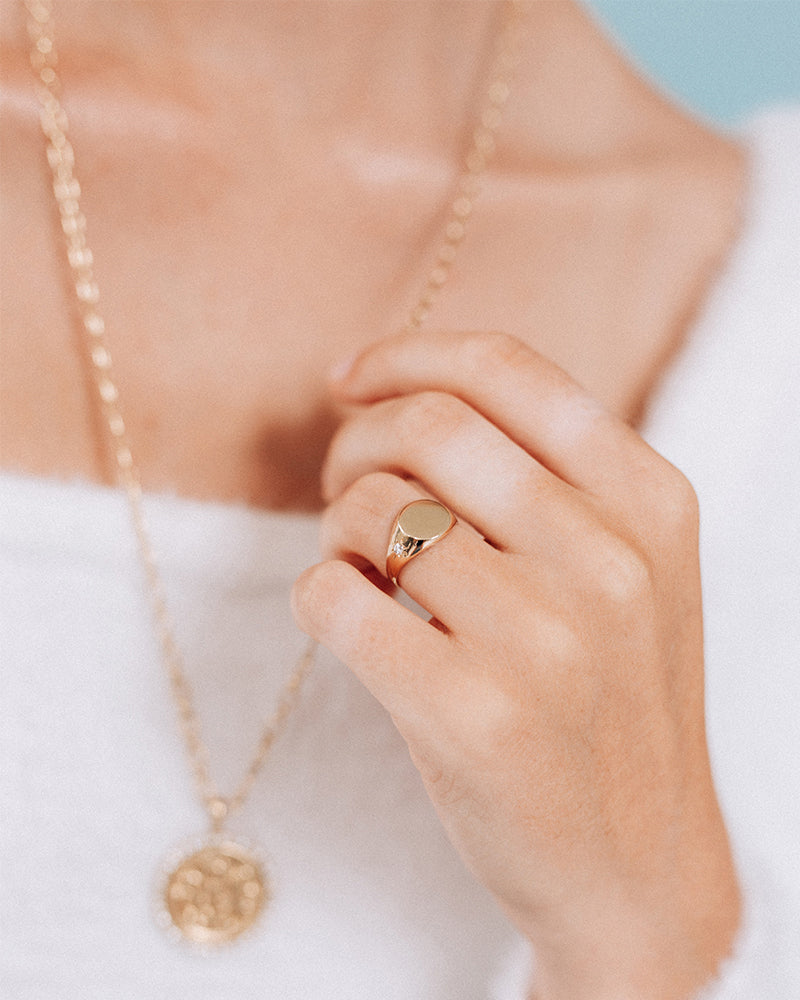 Diamond & 14k Gold Aztec Signet Ring