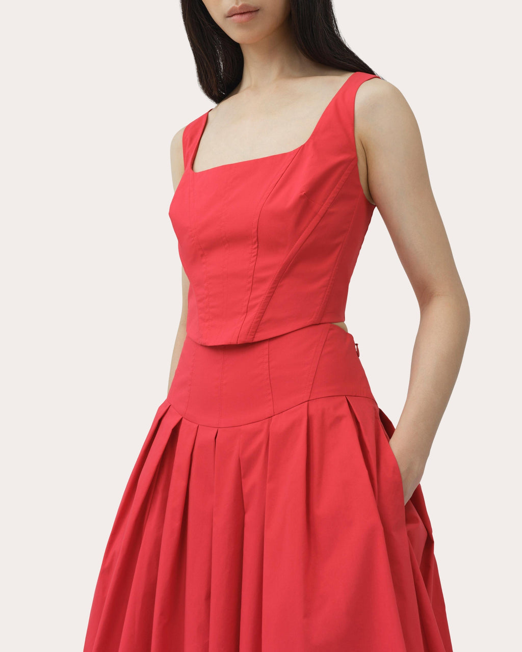 Winsor Pleated Cotton Poplin Midi Skirt