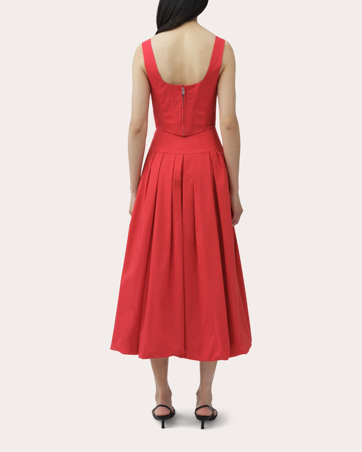 Winsor Pleated Cotton Poplin Midi Skirt