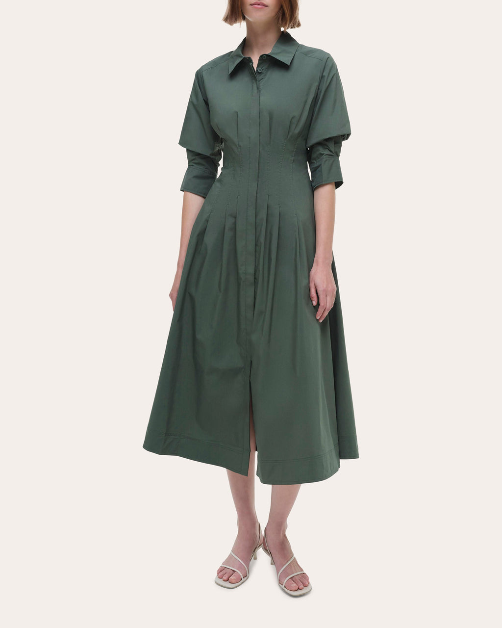 Jazz Pleated Cotton Poplin Midi Shirt Dress